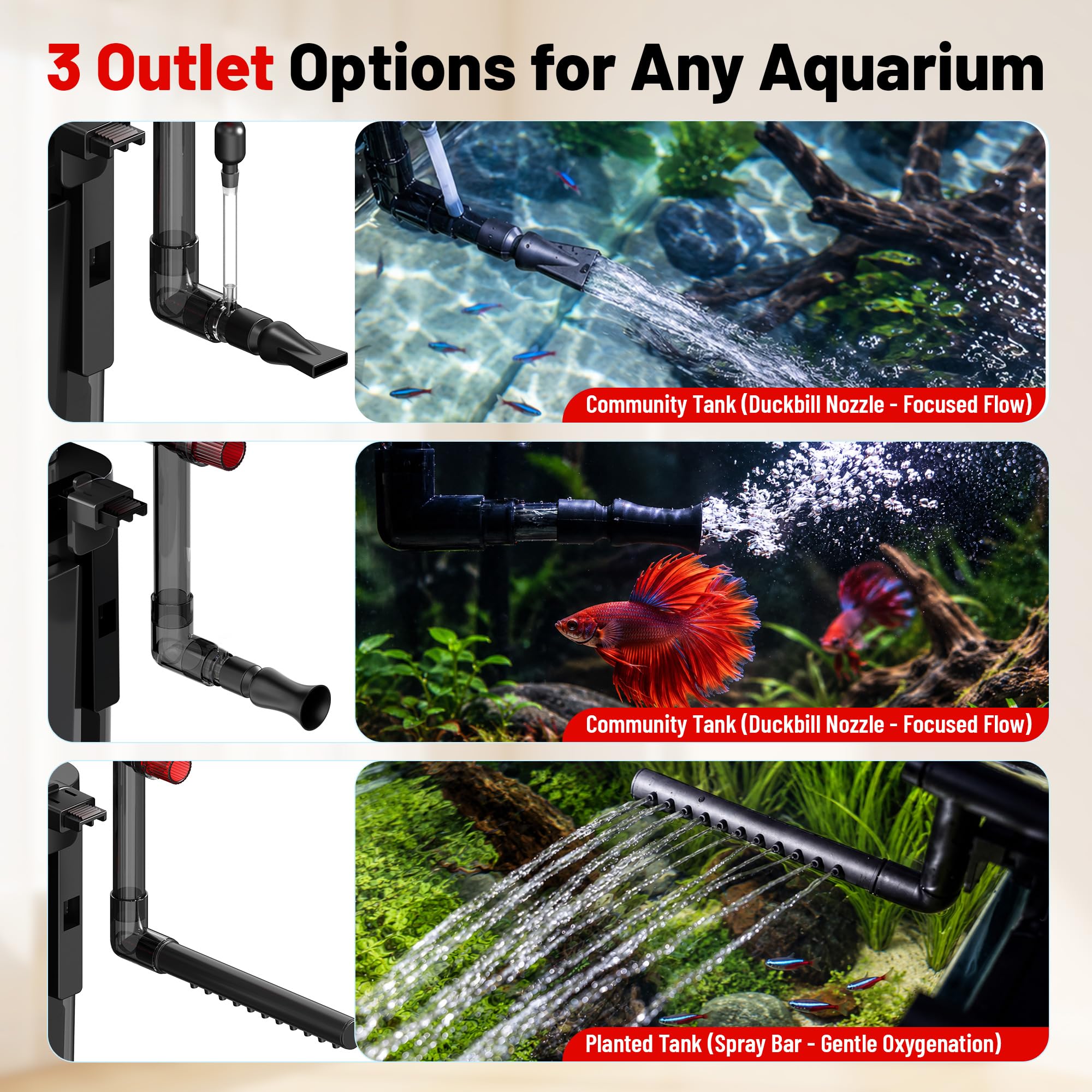 AQUASMITH Filtro de acuario para colgar en la parte posterior, filtro silencioso para pecera con recipiente de separación de residuos dedicado, agua de fácil cambio, filtración de 4 etapas, drenaje de
