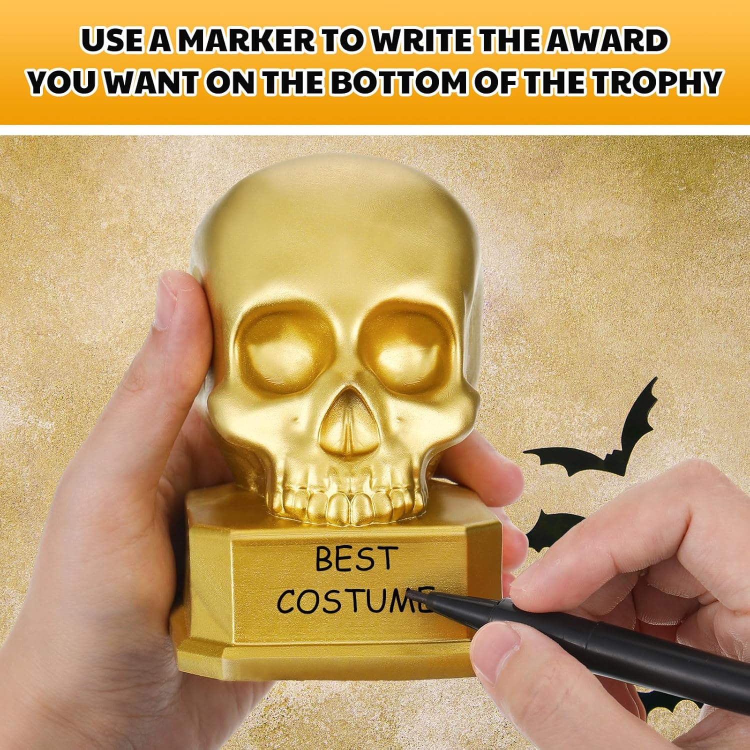 CroBlissful 3 Pcs Halloween Trophies with Mark Funny Halloween Costume Trophy for Contest Awards Cosplay Party Prizes Home Decoration Supply
