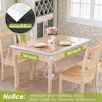 Clear Table Cover Protector 54 x 54 Inch PVC Tablecloth Waterproof