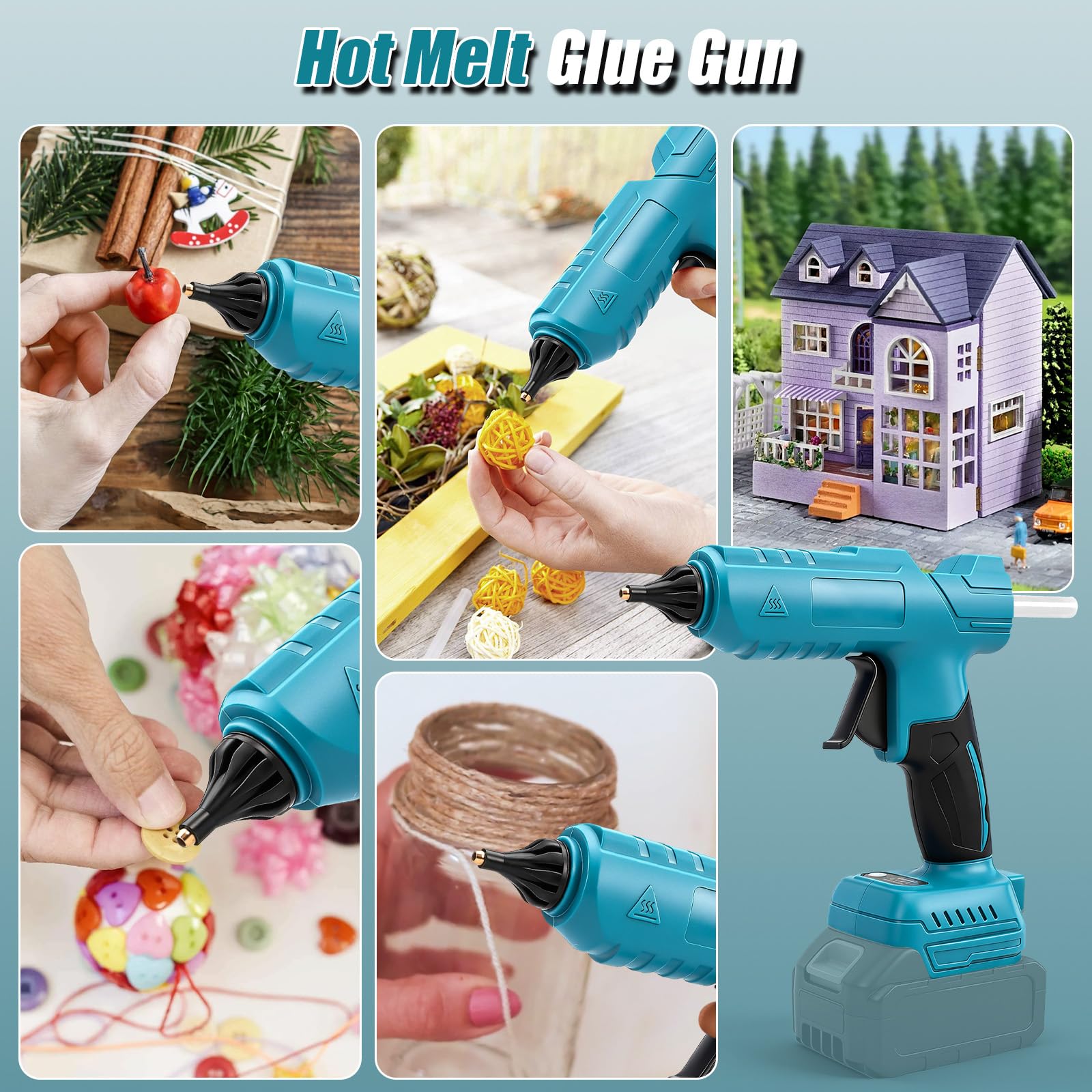 Pistolet à colle chaude compatible avec batteries Makita 18 V, pistolet à colle chaude 100 W avec 10 bâtons de colle de 11 mm, bâtonnets de colle chaude à chauffage rapide pour bricolage, bricolage