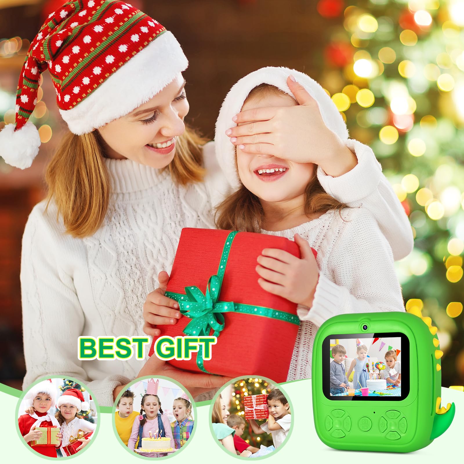 OKYUK Aparat Natychmiastowy dla Dzieci, 32GB, 2,4-calowy Ekran LCD, Podwójny Obiektyw HD 1080P i 12 MP, 5* Papier do Druku w Rolkach, Prezent Urodzinowy i Świąteczny dla Chłopców i Dziewcząt