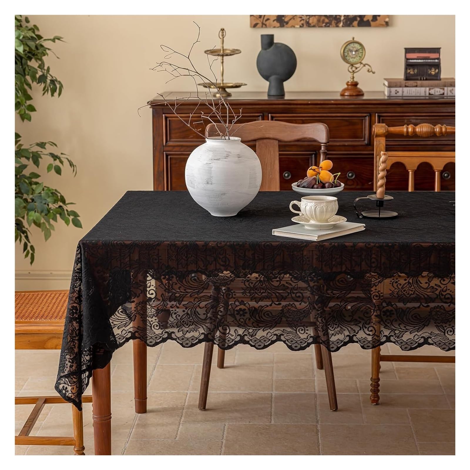 VIOLDHHJK Lace Tablecloth 1pc Black Lace Tablecloth For A Wedding, Suitable For Outdoor Parties And Home Decoration(140x100cm)