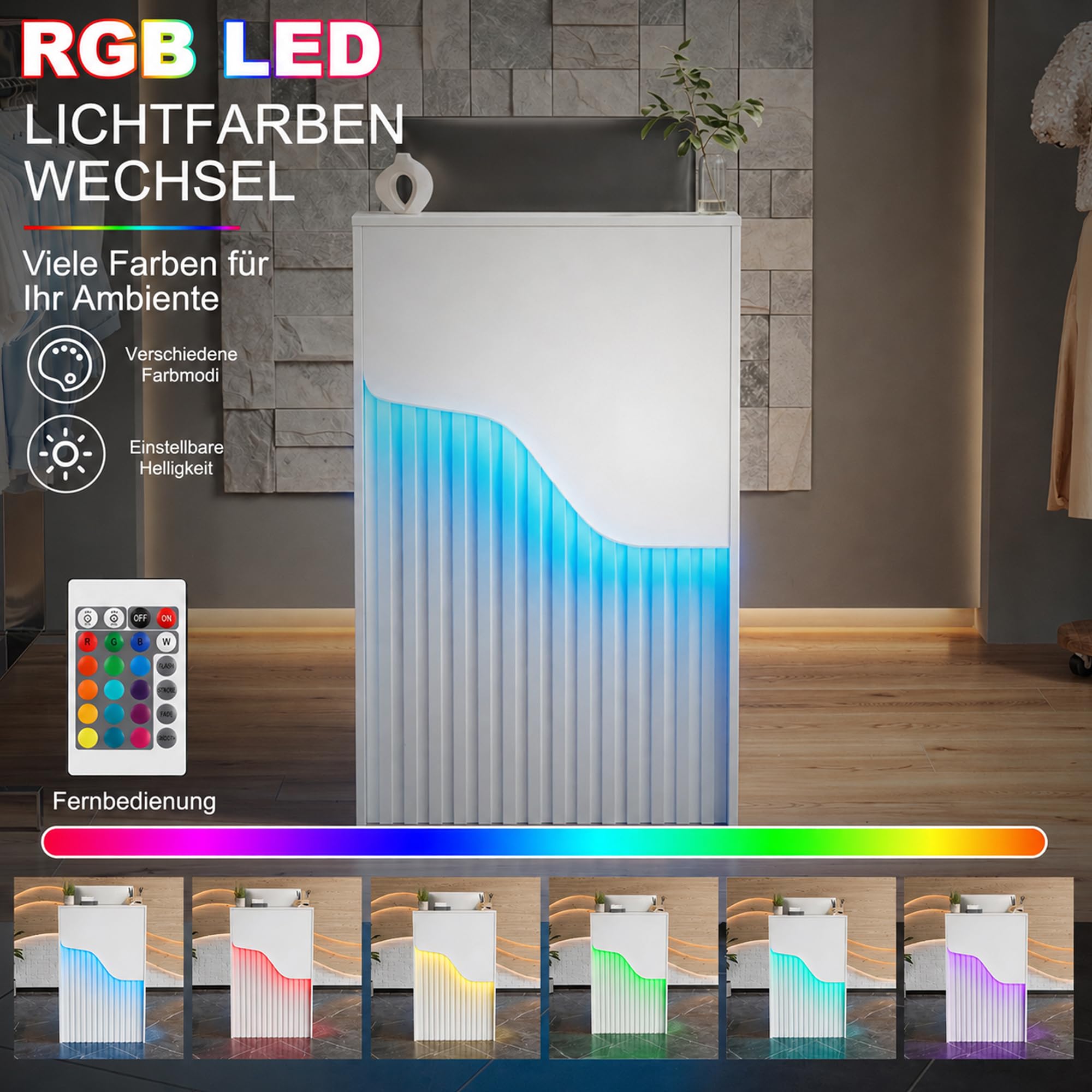 MSFE Empfangstheke mit LED-Lichtleiste Rezeptionstheke Klein Empfangstresen mit Abschließbarer Schublade Modern Empfangsmöbel Rezeption Tisch Kompakt Fronttresen für Salon Geschäft Hotel Büro
