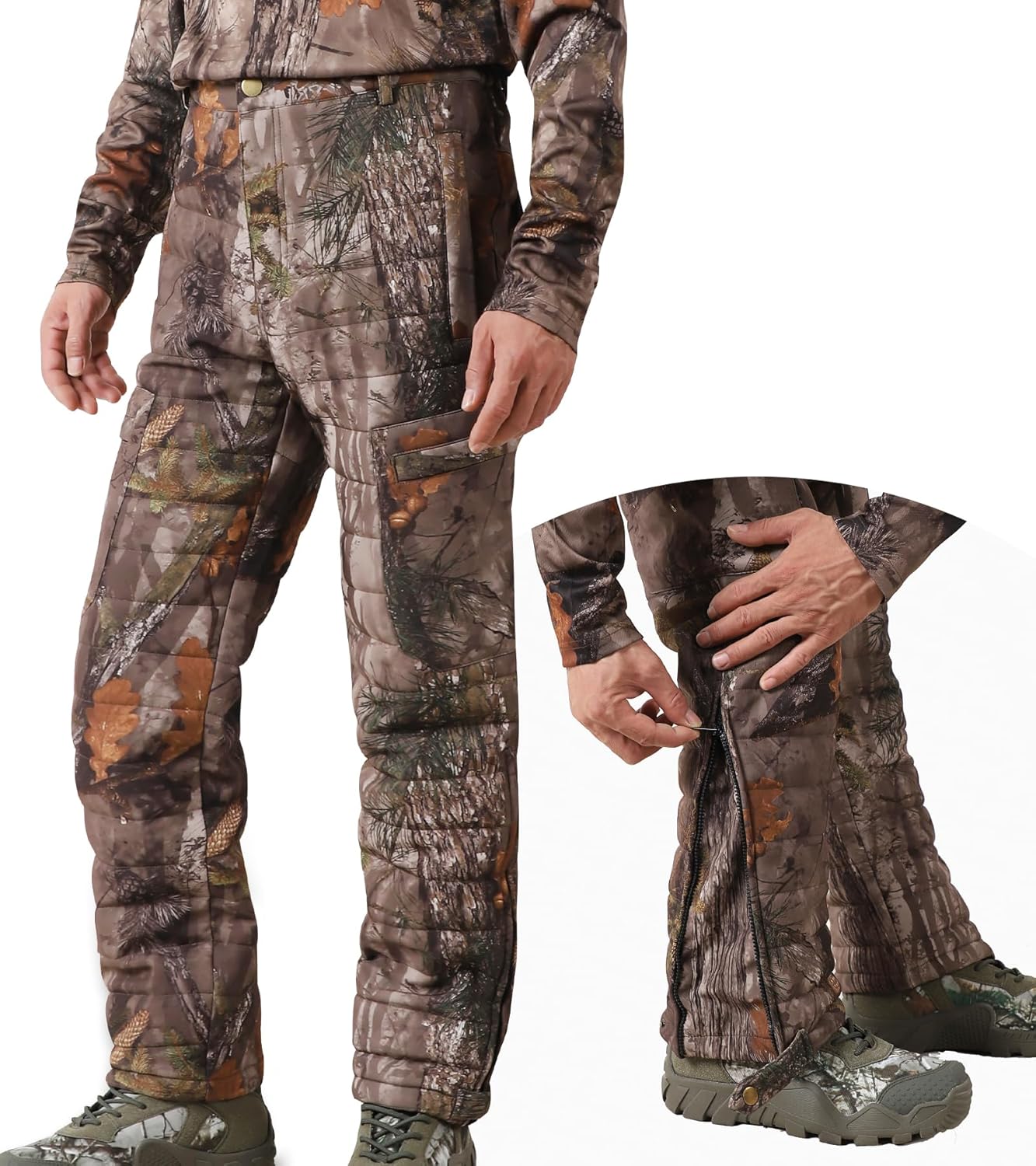 NEW VIEW Men's Insulated Hunting Pants, Silent Water-Resistant Camo Pants for Cold Weather, Quilted Design with 6 Pockets - Image 8