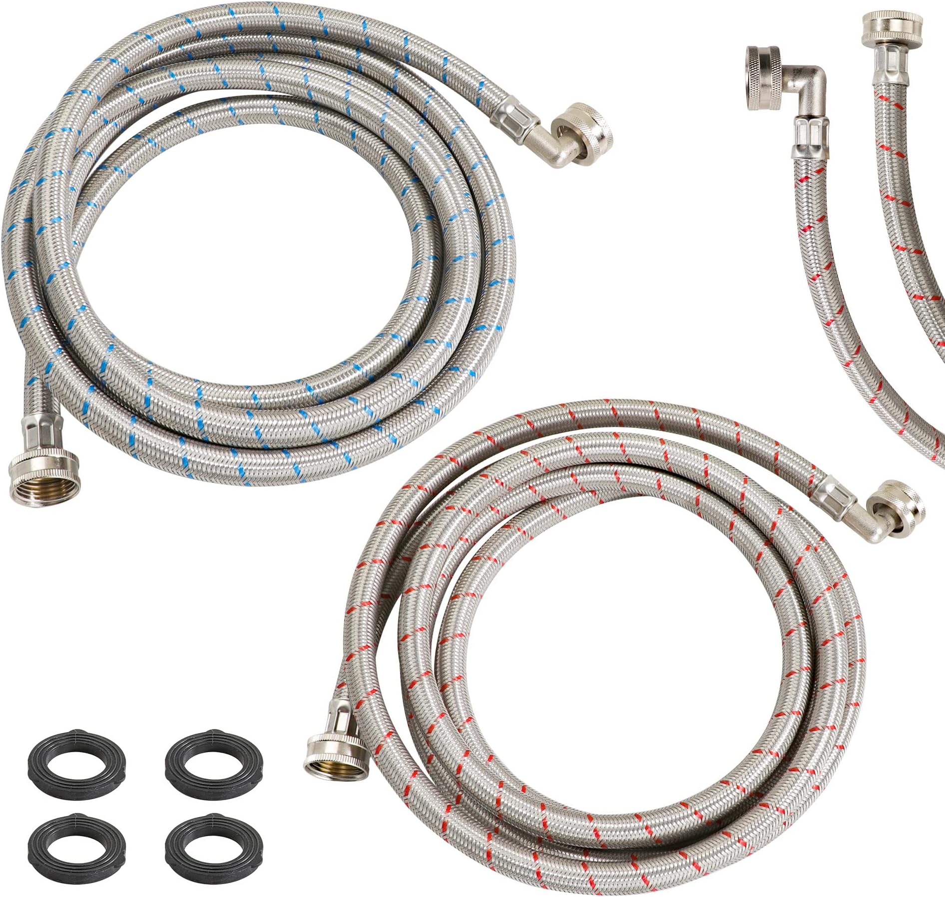 2 Pack 10 FT Stainless Steel Washing Machine Hoses with 90