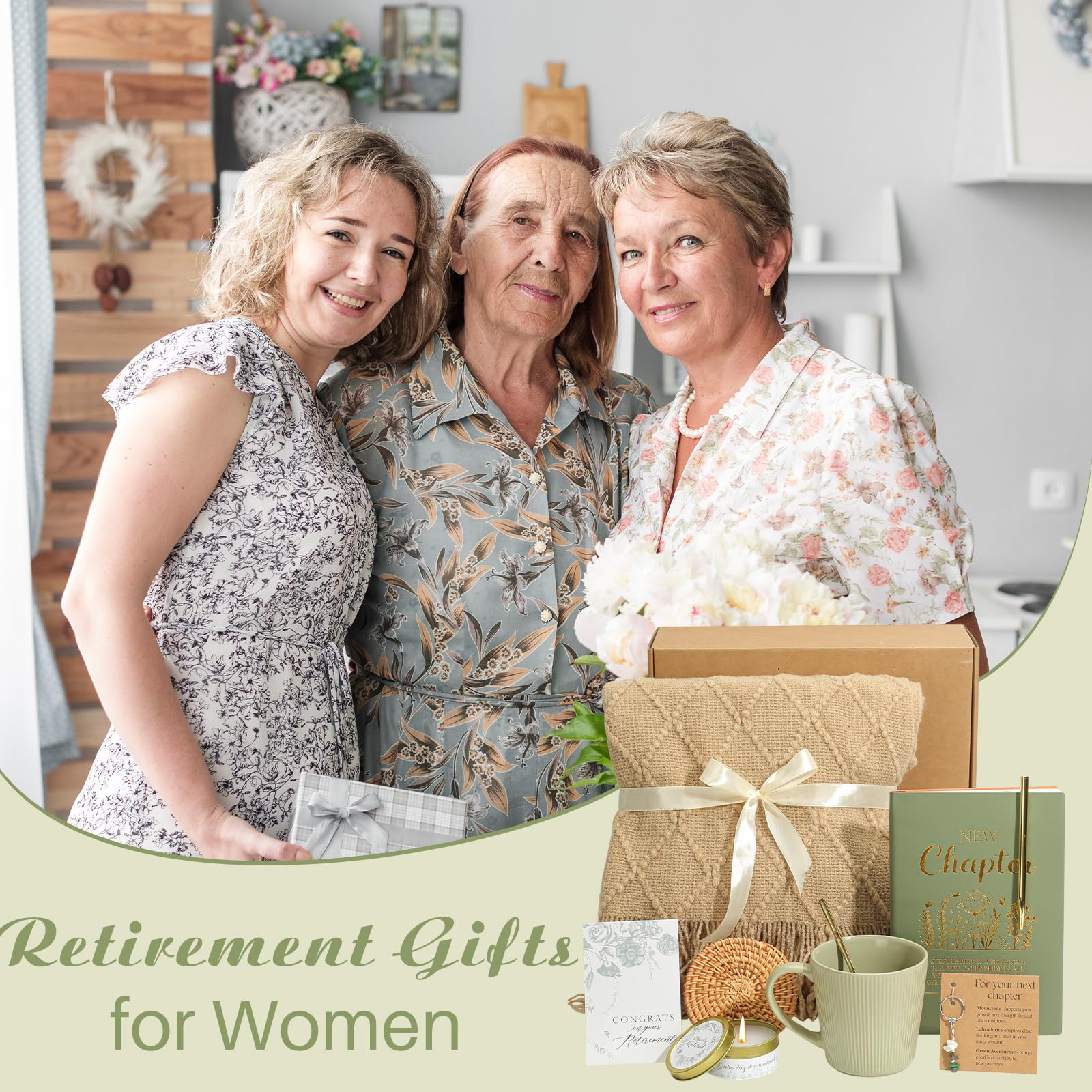 Regalos de jubilación para mujeres, cesta de regalo de jubilación con manta de borlas, taza y cuchara de cerámica, cuaderno y bolígrafo de capítulo, vela, llavero y tarjeta, regalos para