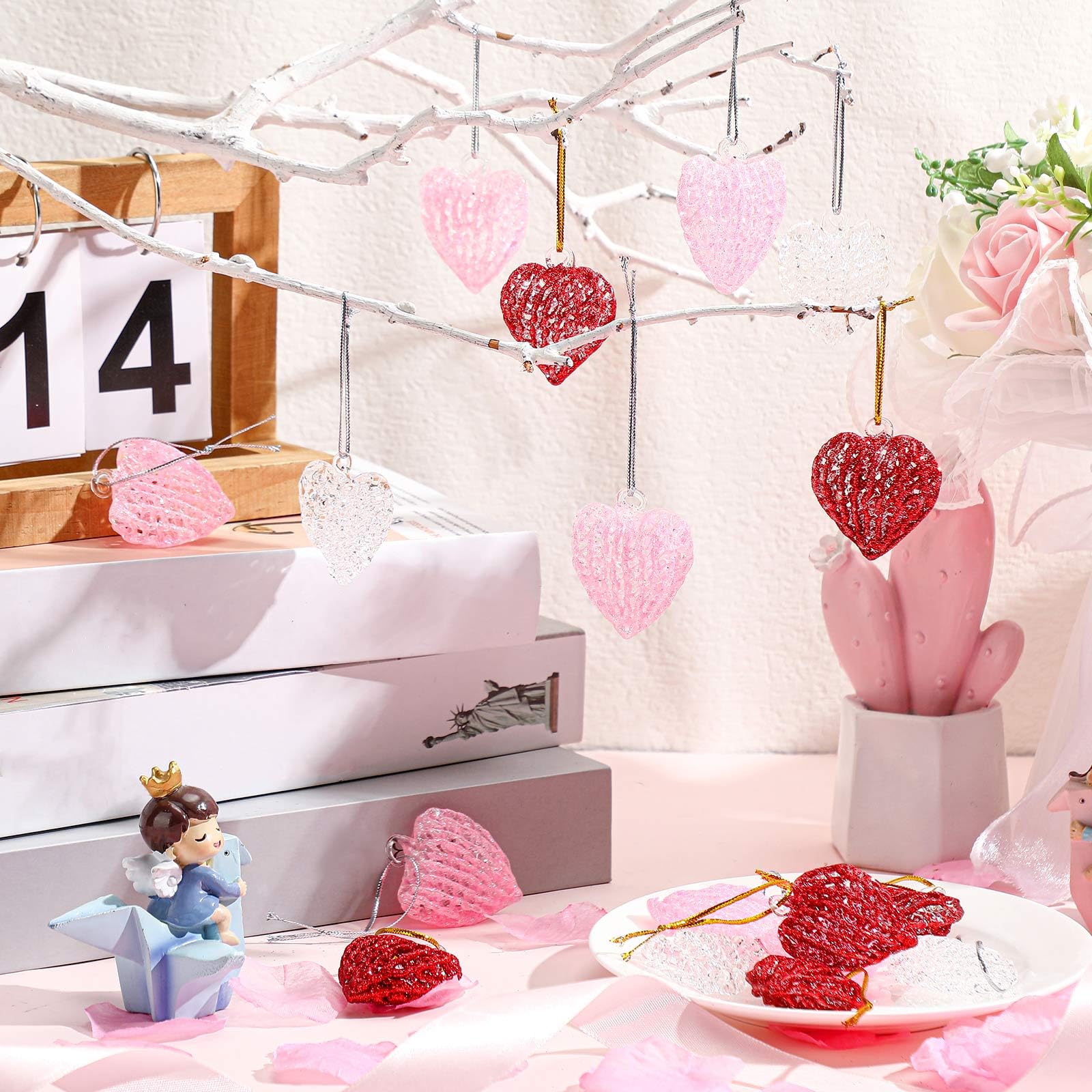 Lot de 48 décorations en forme de cœur en cristal à suspendre pour la Saint-Valentin, Noël, la Saint-Valentin, un anniversaire de mariage, une fête de mariage
