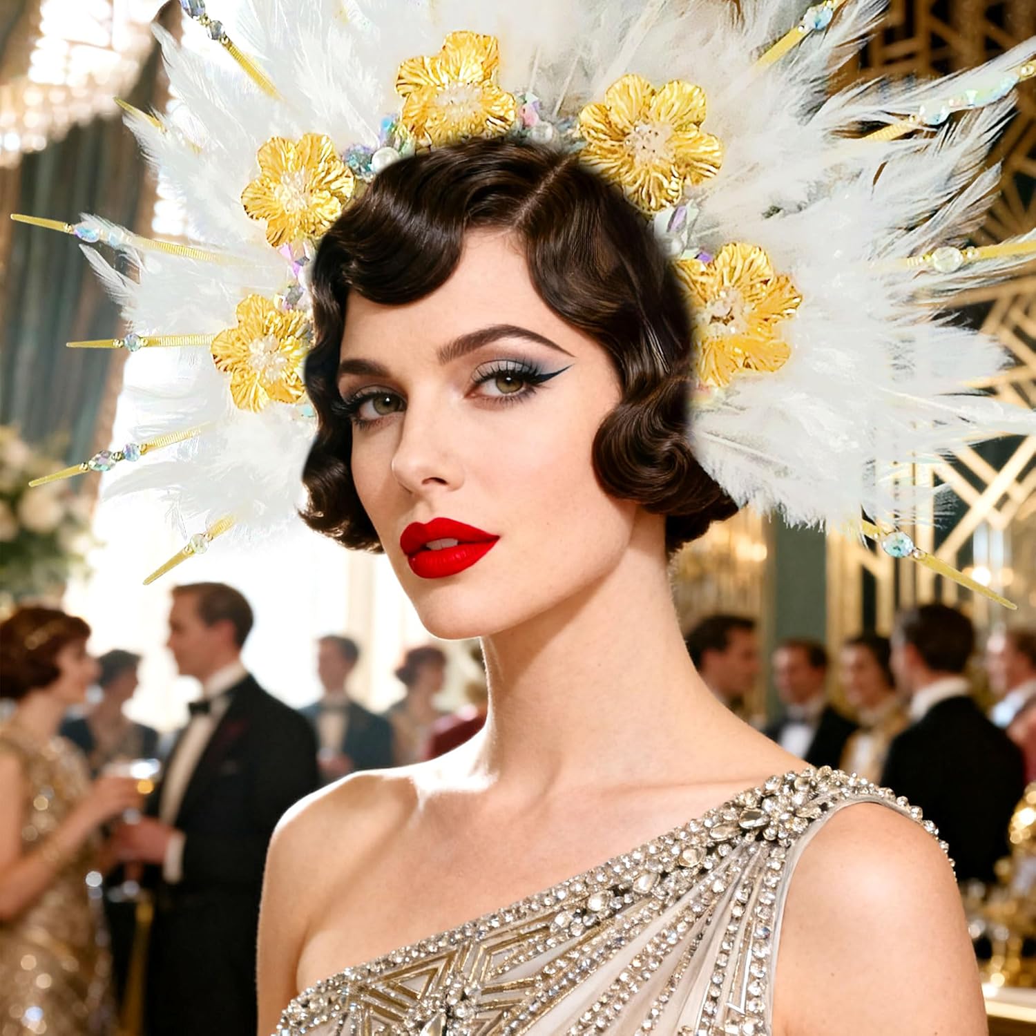 JeVenis Feather Headpiece 1920s Carnival Accessories Headdress Mardi Gras Rave Festival for Women Flapper Costume Supplies - Image 3