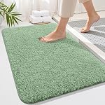 OLANLY Soft Microfiber Small Bath Mat, Super Absorbent Plush Shaggy Bathroom Mat, Machine Washable Dry Bathroom Rug, Non-Slip Bath Mats for Bathroom Floor, Tub and Shower, 16x24, Sage Green