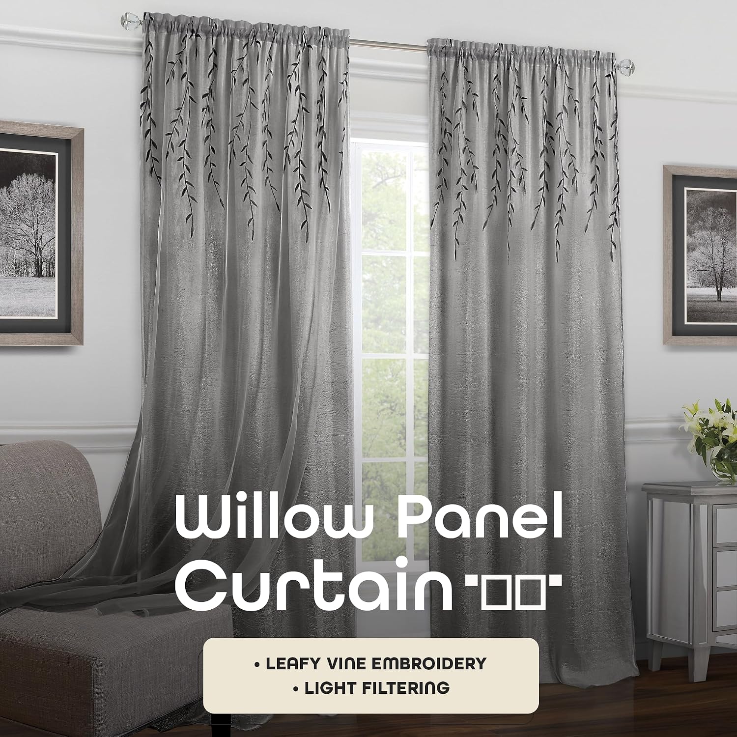 ACHIM Light Filtering Rod Pocket Panel Window Curtain - 84 Inch Length, 42 Inch Width - Grey - Room Darkening & Machine Washable Soft Polyester Drapes for Bedroom Living & Dining Room Home Decor