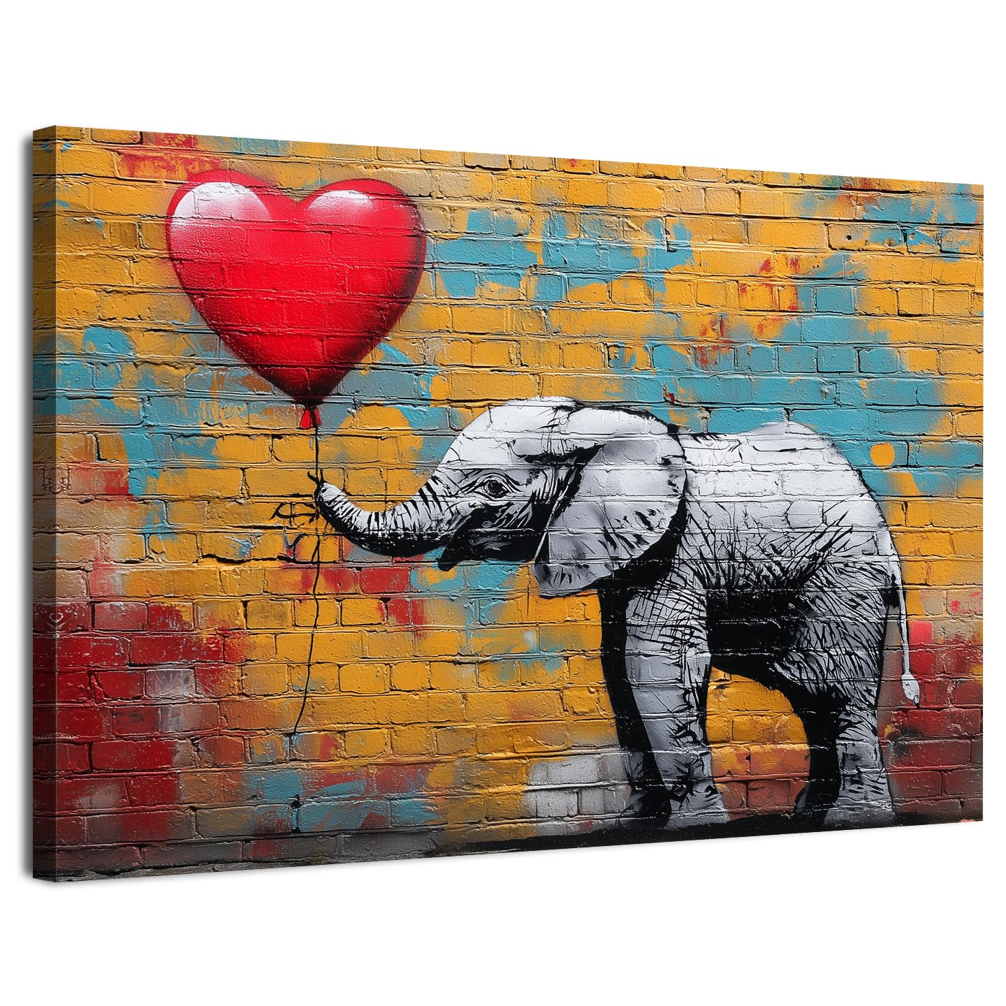 Banksy Canvas Wall Art Funny Graffiti Elephant Pictures Prints Street Pop Artwork Elephant with Red Balloon Wall Decor Funky Graffiti Painting Modern Home Decoration for Living Room Bedroom 30x40cm — image 1