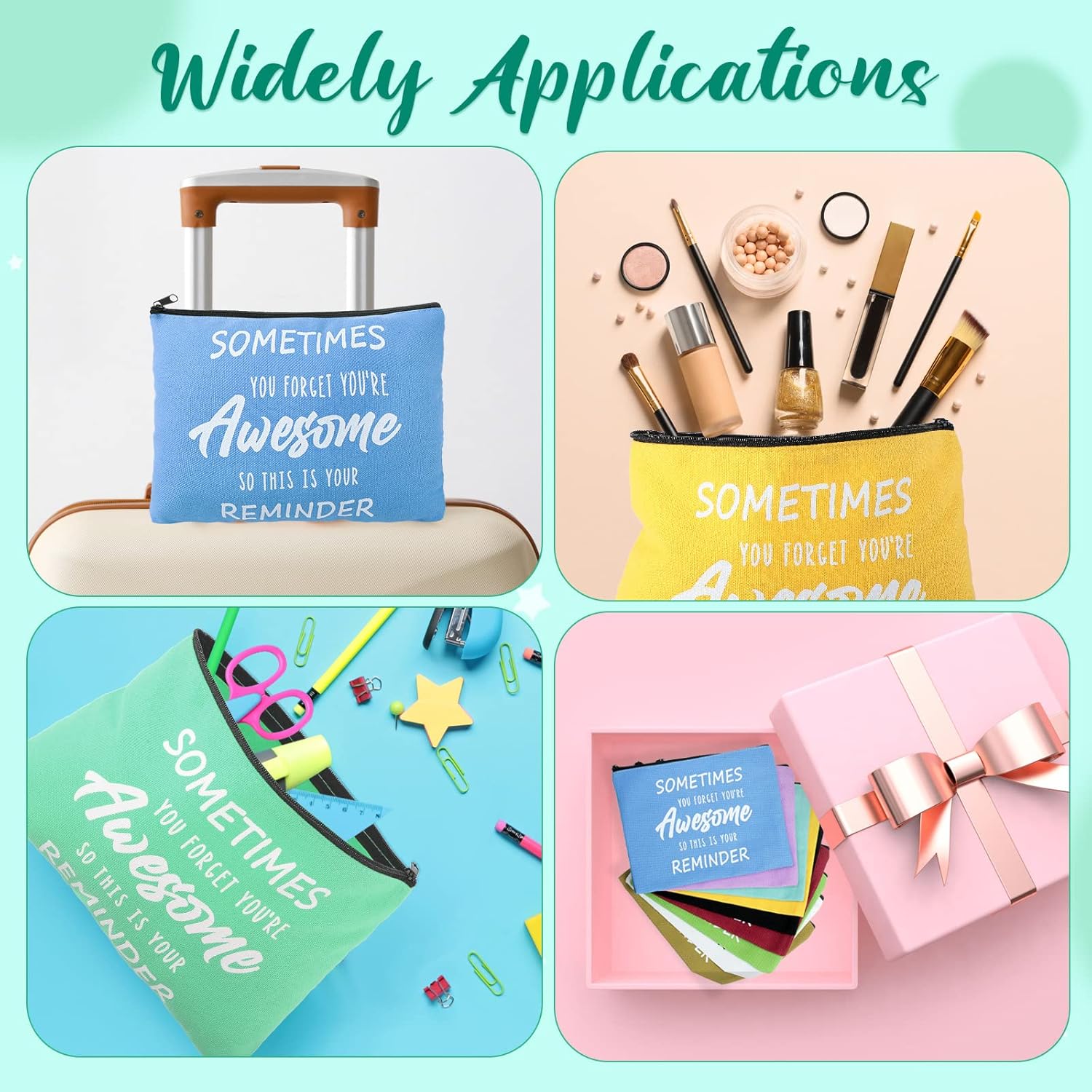 Kajaia 50 Pcs Inspirational Gifts Cosmetic Bags Thank You Appreciation Gift Canvas Makeup Bag Toiletry Bag with Zipper Motivational Quotes Purse for Girl Women Mom(Multicolored,5.1 x 7.9 Inch) - Image 4