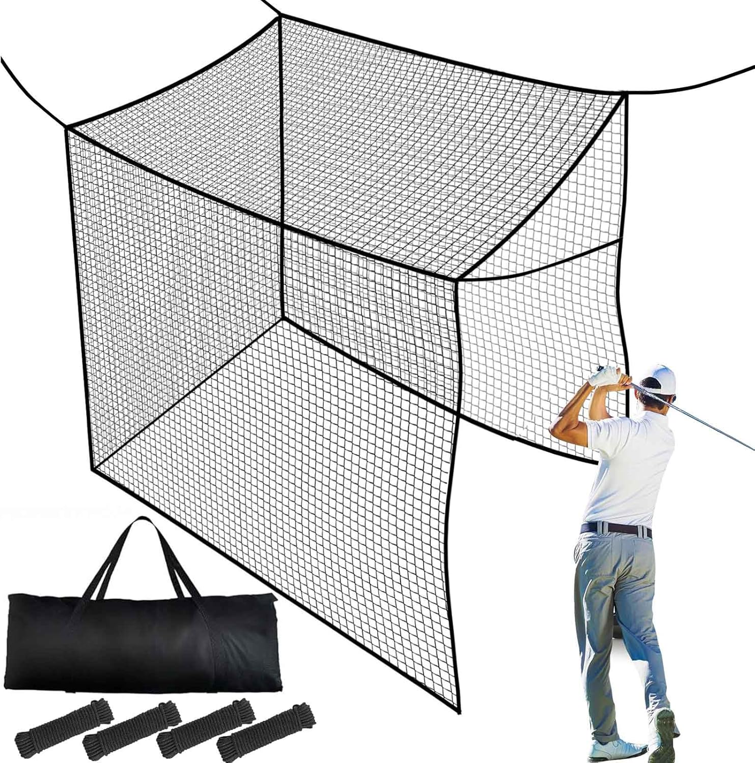 Golf Batting Cage Netting 10 x 10 x 10ft Practice Net for Golf (Frame NOT Included) Training Net with Tie Ropes for Backyard Indoor Outdoor