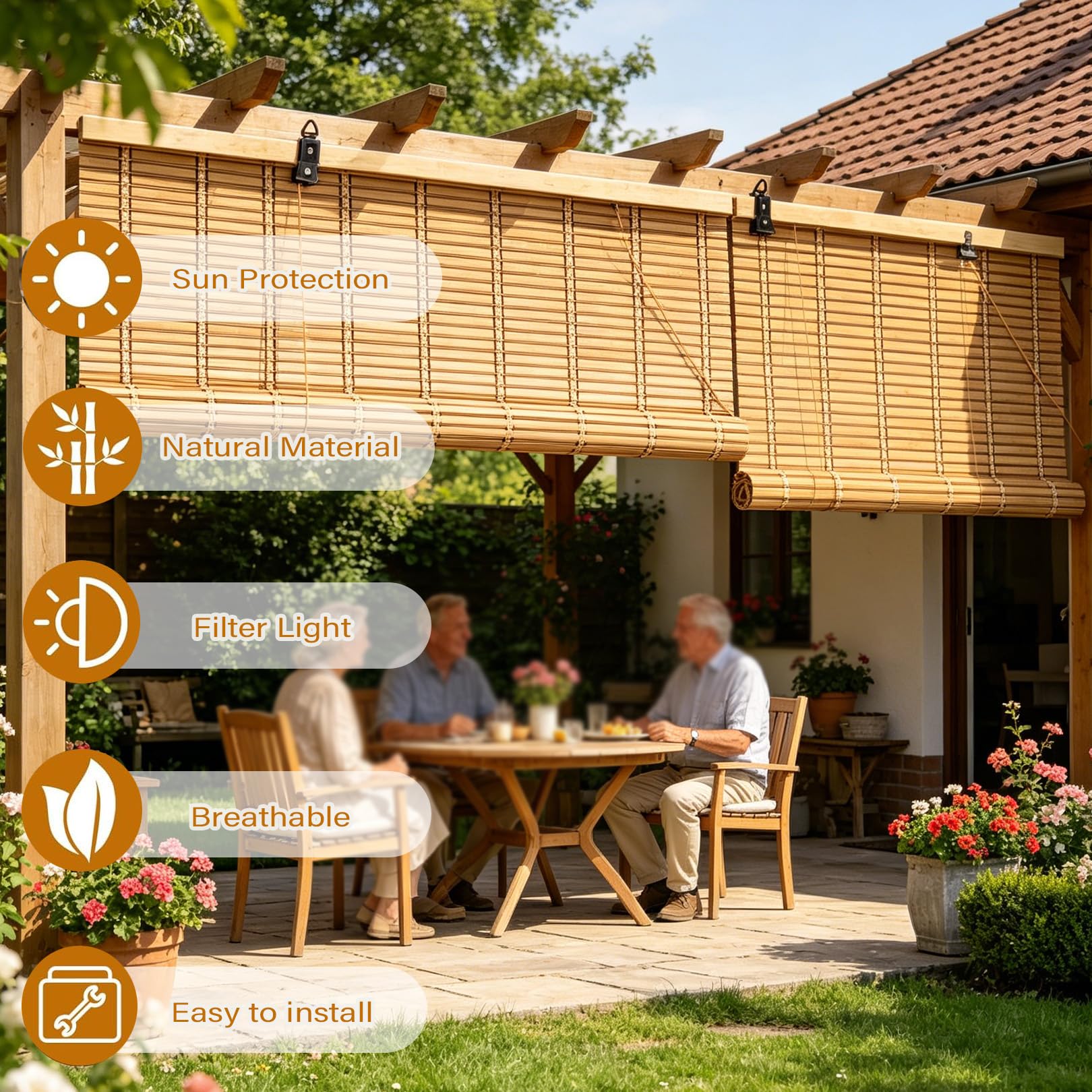 80x90cm Tenda a Rullo in Bambù Su Misura Persiana bambù Oscurante e Parasole Tapparella Avvolgibile Protezione UV Tende a pacchetto, Ideale per interni ed esterni Balcone,Terrazzo