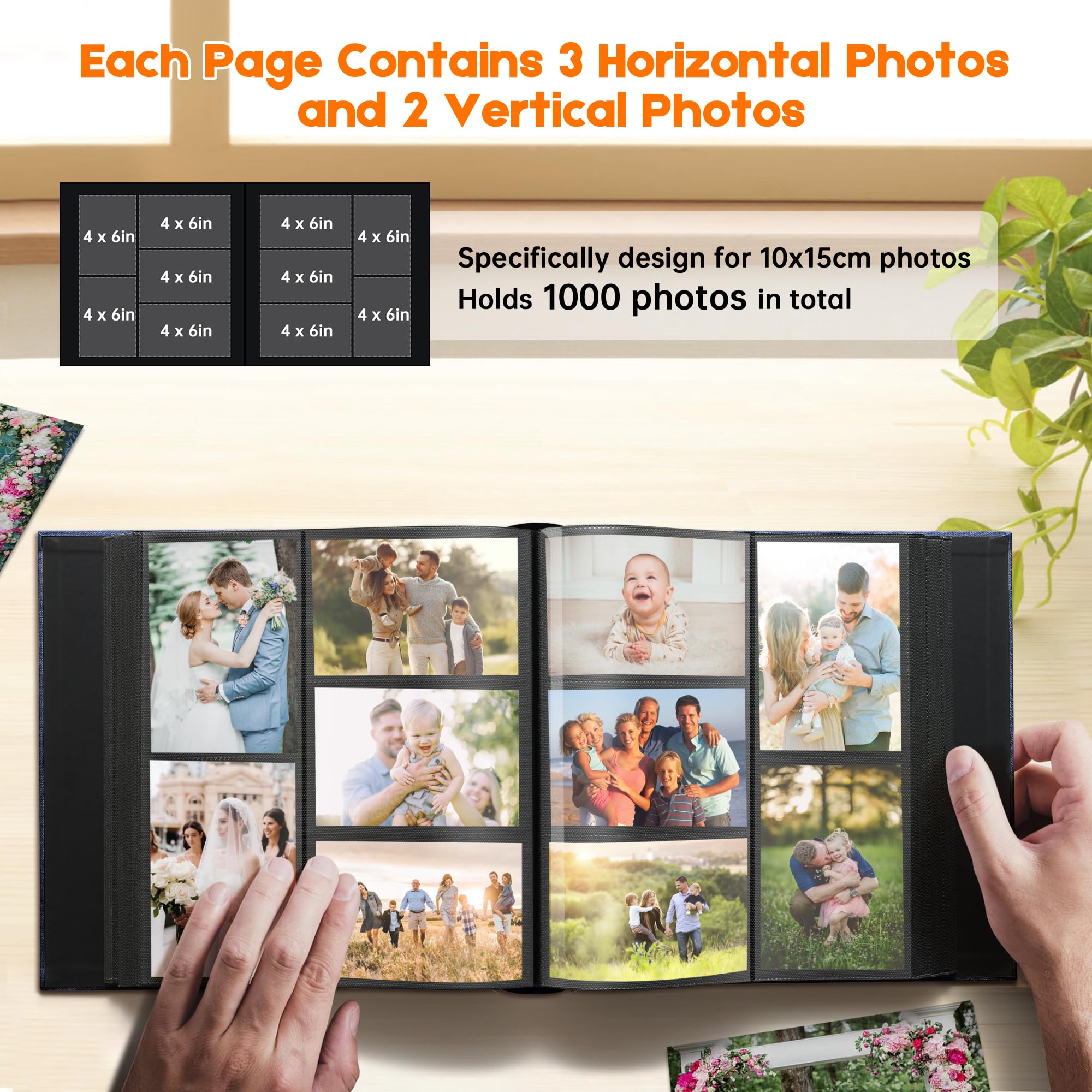 DazSpirit Photo Albums 6x4 Inch 1000 Pockets Slip In, Customizable Linen Cover Photo Album, Extra Large Capacity, Holds Landscape and Portrait 10x15cm Picture, Ideal for Wedding & Family Photo Books - Image 4