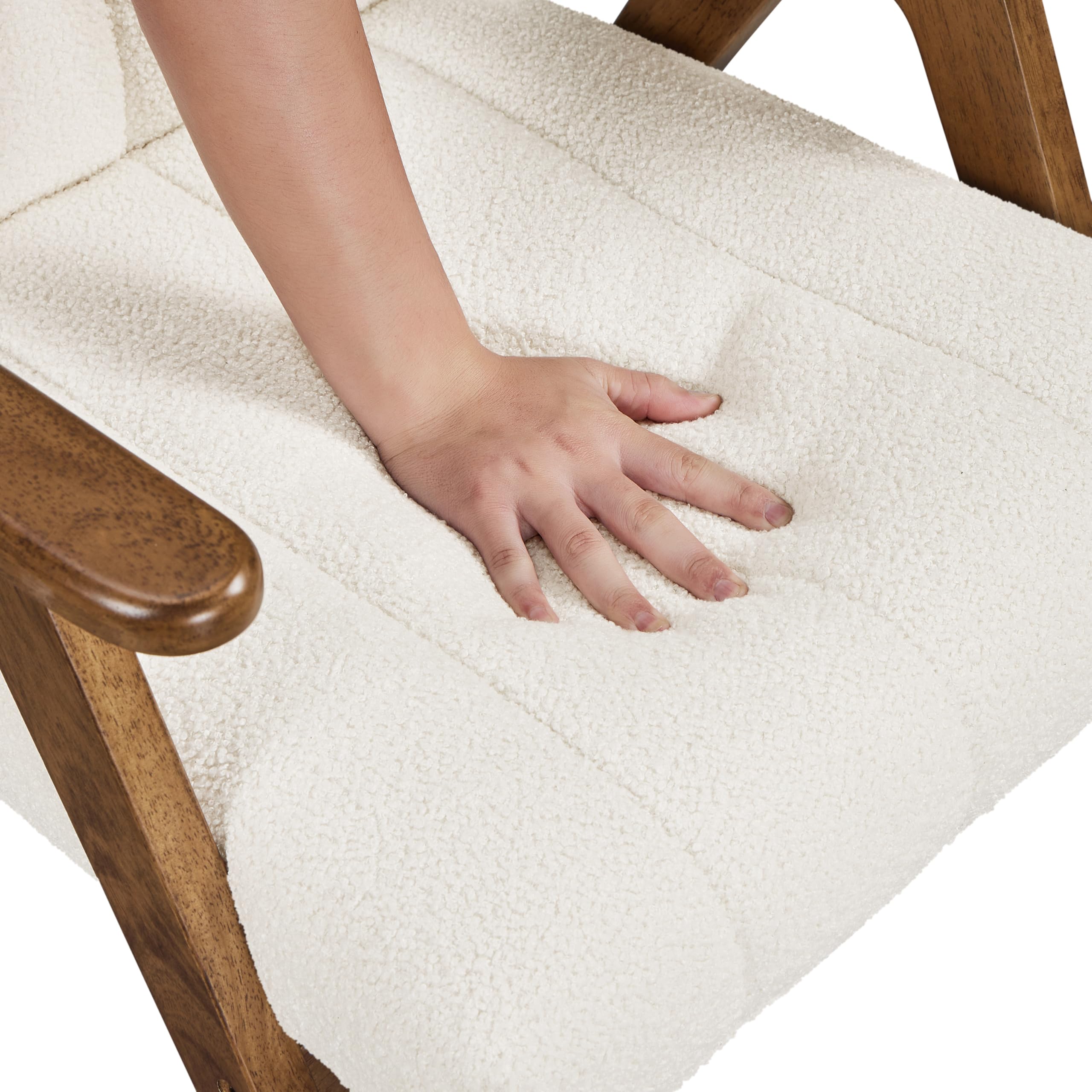 Poltrona Moderna da Salotto Sedia Stile Shabby Chic in Legno e Tessuto Boulclé per Soggiorno Poltrocina Relax con Gambe Classiche a V per Camera da Letto Studio Casa Bianco