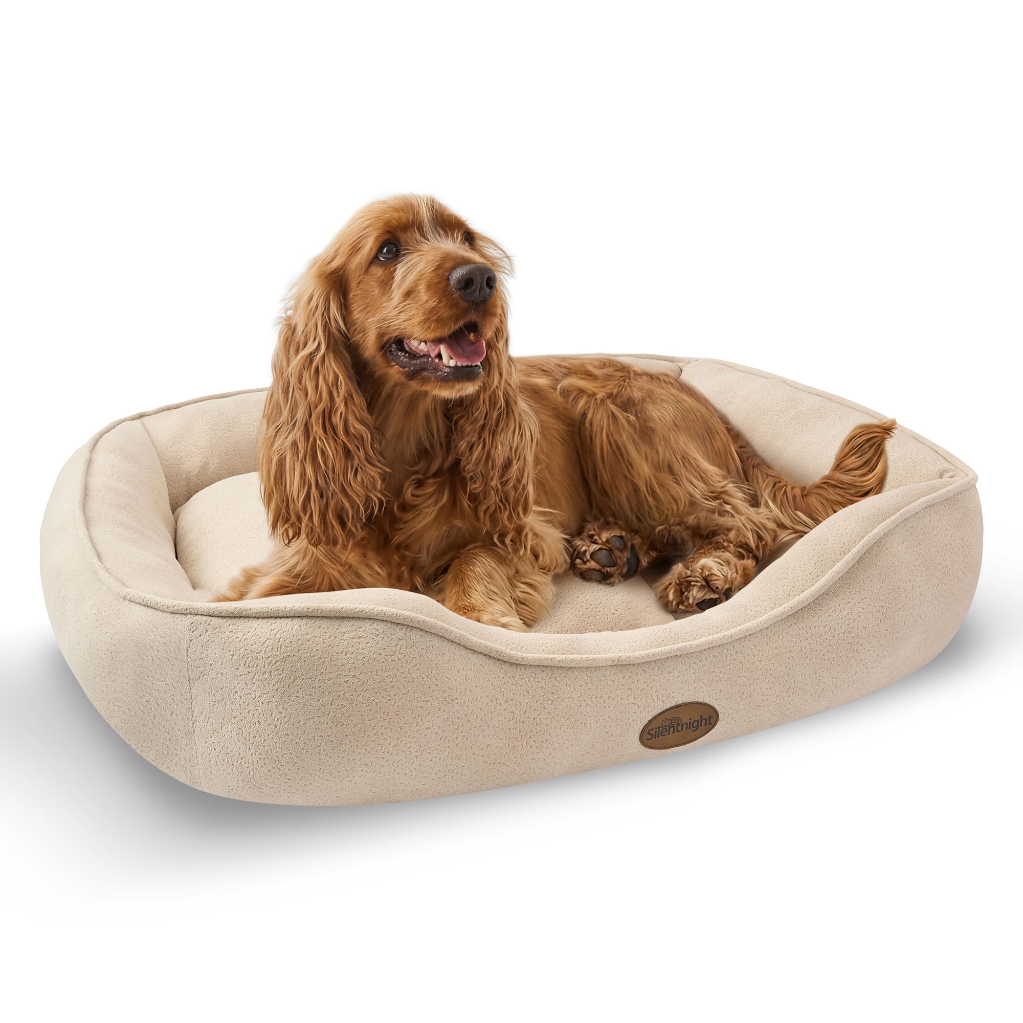 Silentnight Airmax Pet Bed - Comfortable Support for Head & Body - Breathable Prevent Overheating - Reversible Removable Cushion & Non-Slip Base - Easy Clean Machine Washable Dog Bed, Natural, Small
