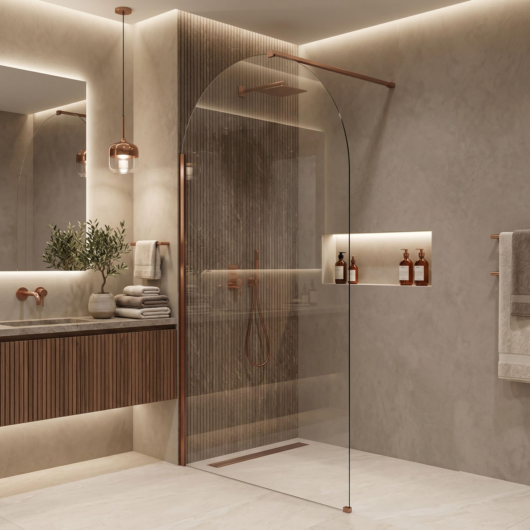 Rea - Ścianka prysznicowa Walk-In Heaven Brush Copper 120-0,8 x 120 x 200 cm