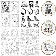 Rngmsi Water Soluble Embroidery Patterns - 4 Sheets Mystic Boho Designs Stick and Stitch Paper Wash Away, 60 Pcs Flower Cat Moon Embroidery Transfer Patterns Stabilizers for Hand Sewing - Buy now