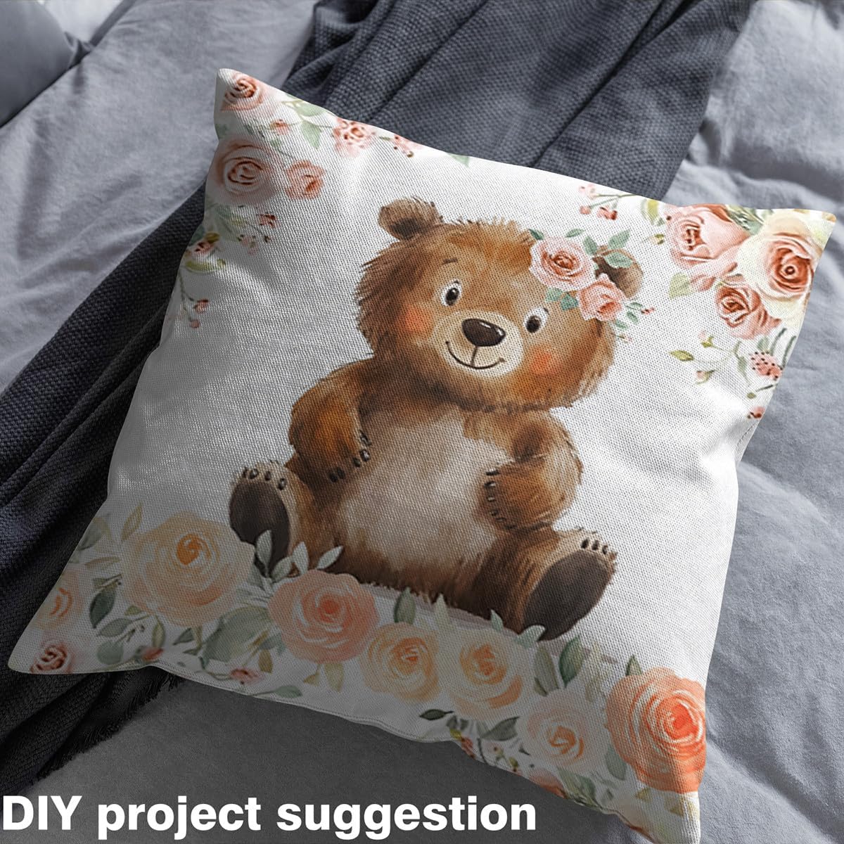 Erosebridal Cute Bear Upholstery Fabric,Kids Cartoon Wild Animal Brown Bear Fabric by The Yard for DIY Upholstery,Rose Pastoral Style Farm Decorative Material for Quilting Sewing,3 Yards,Pink Brown