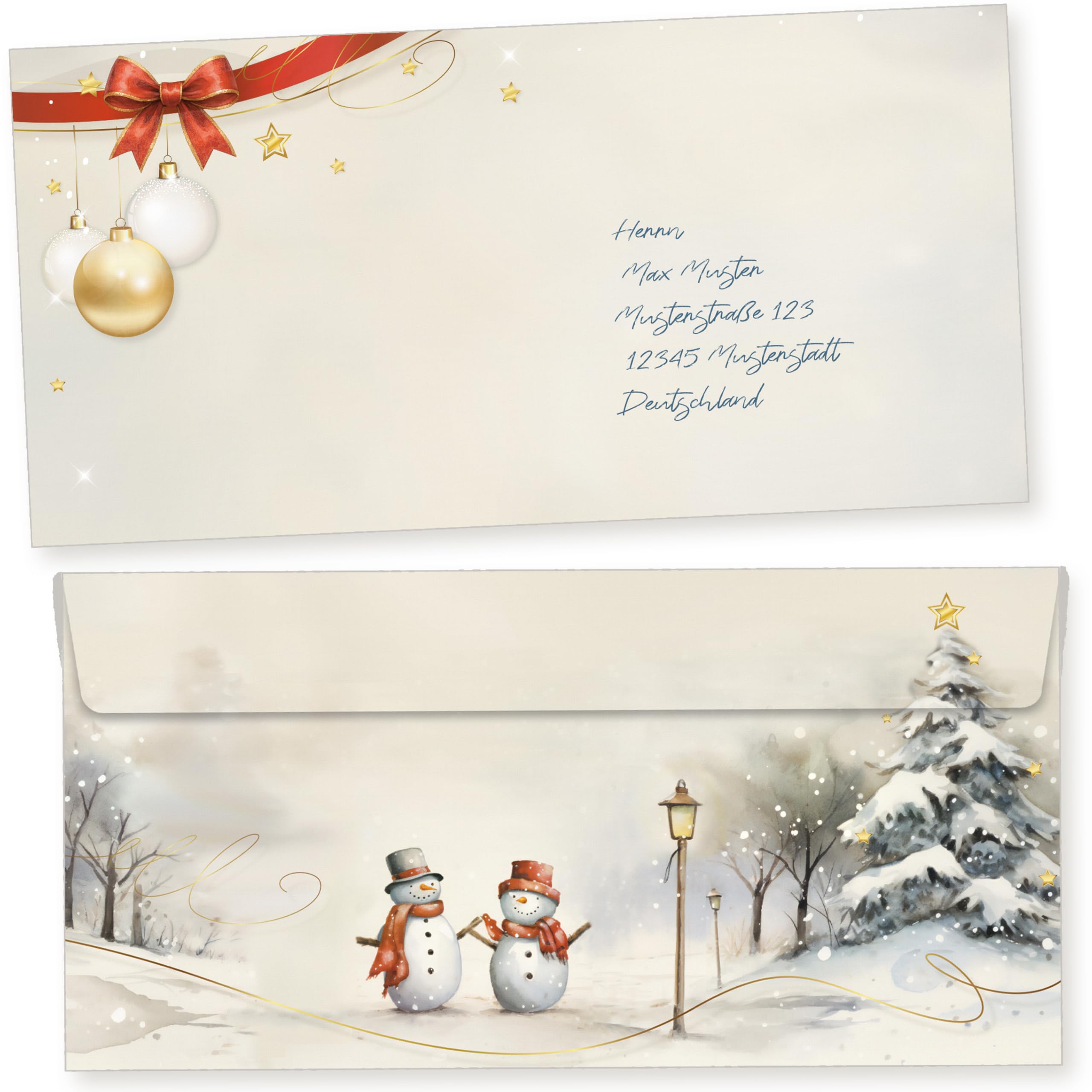 Snöfest 250 Sets Weihnachtsbriefpapier mit Umschlag ohne Fenster Weihnachtspapier A4 Briefpapier Weihnachten