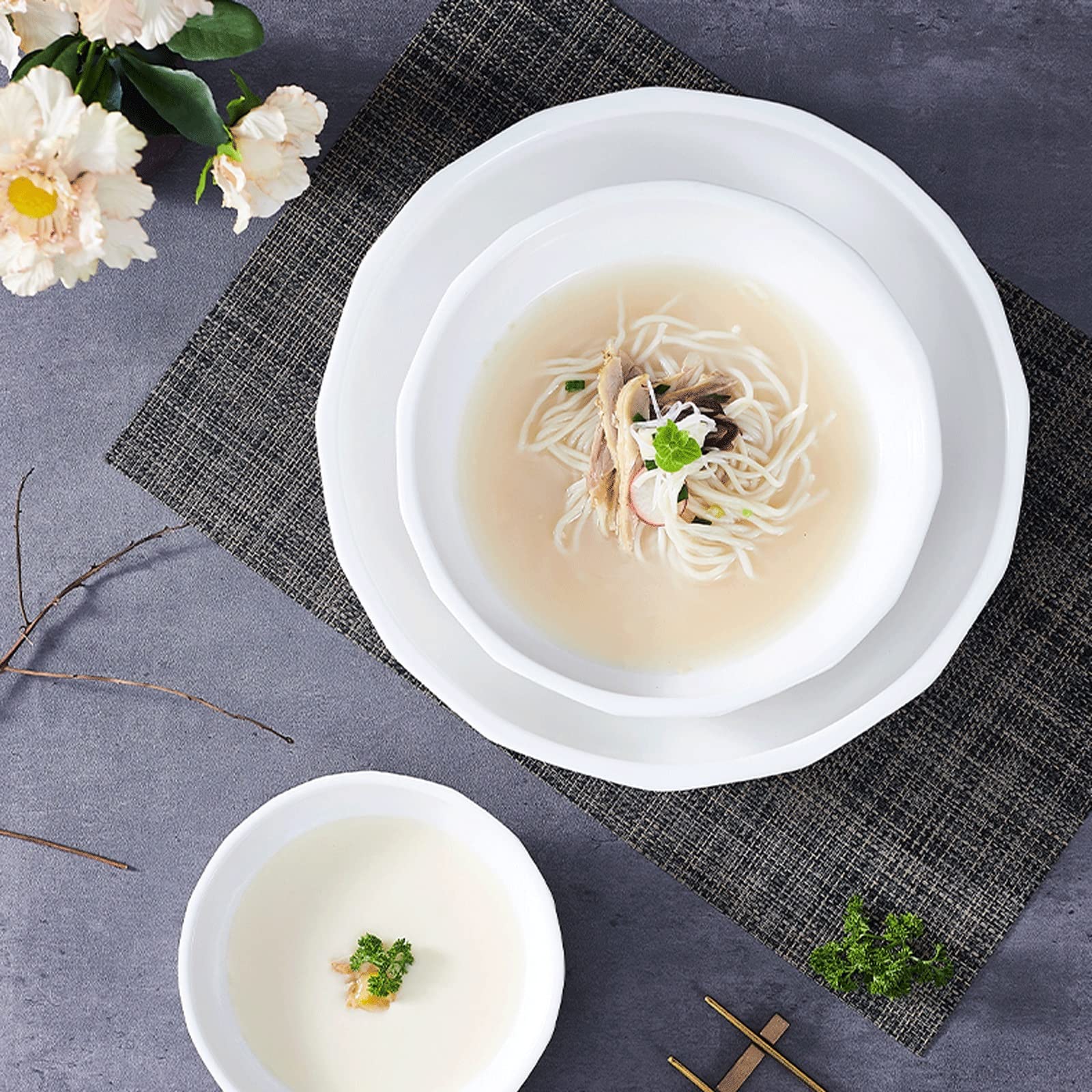Miski Duże miski do serwowania, 8 -calowy zestaw do misek do serwowania, nałóż na naczynia do serwowania, zupa, ramen, gulasz, duża miska do serwowania makaronu (rozmiar: M)