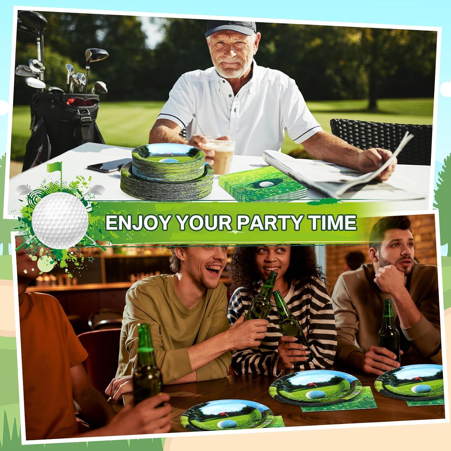Potchen 180 Pcs Golf Party Plates and Napkins 7'' and 9'' Golf Ball Theme Decorations Paper Disposable Plates and Napkins Sport Party Supplies Tableware Set for Sports Birthday Serve 60