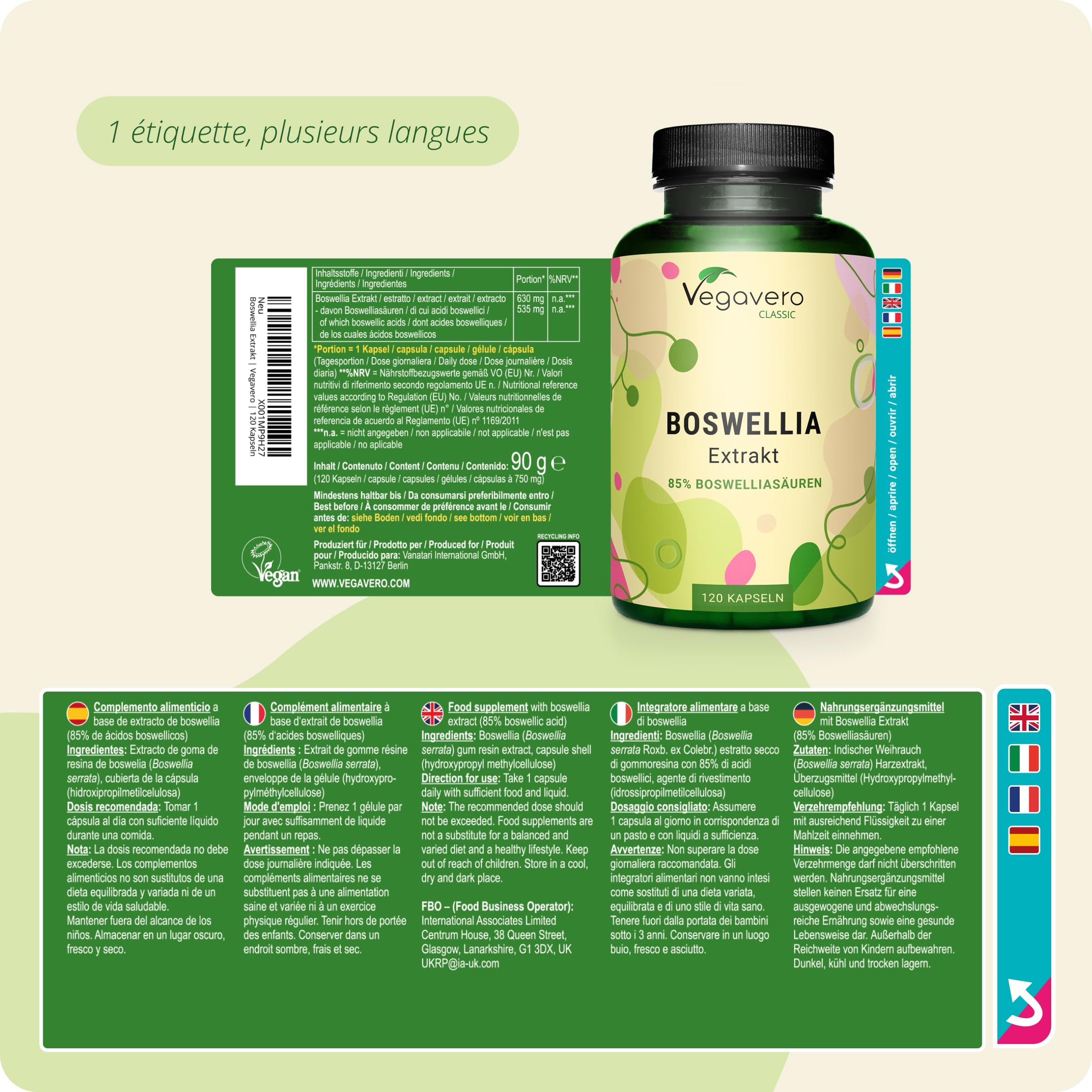 Boswellia Serrata 9450 mg | Pour 4 Mois | 85% d’Acide Boswellique | Encens Indien | Sans Additifs & Vegan | Vegavero®