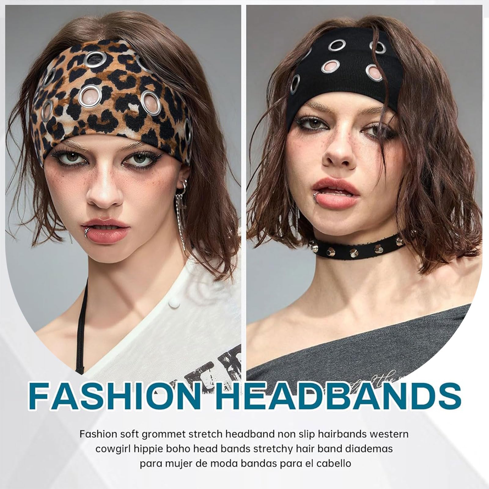 Muorruo 3-Pack Fashion Wide Headbands with Eyelets for Women Elastic Leopard Print and Hollow Eyelet Headbands - Image 4