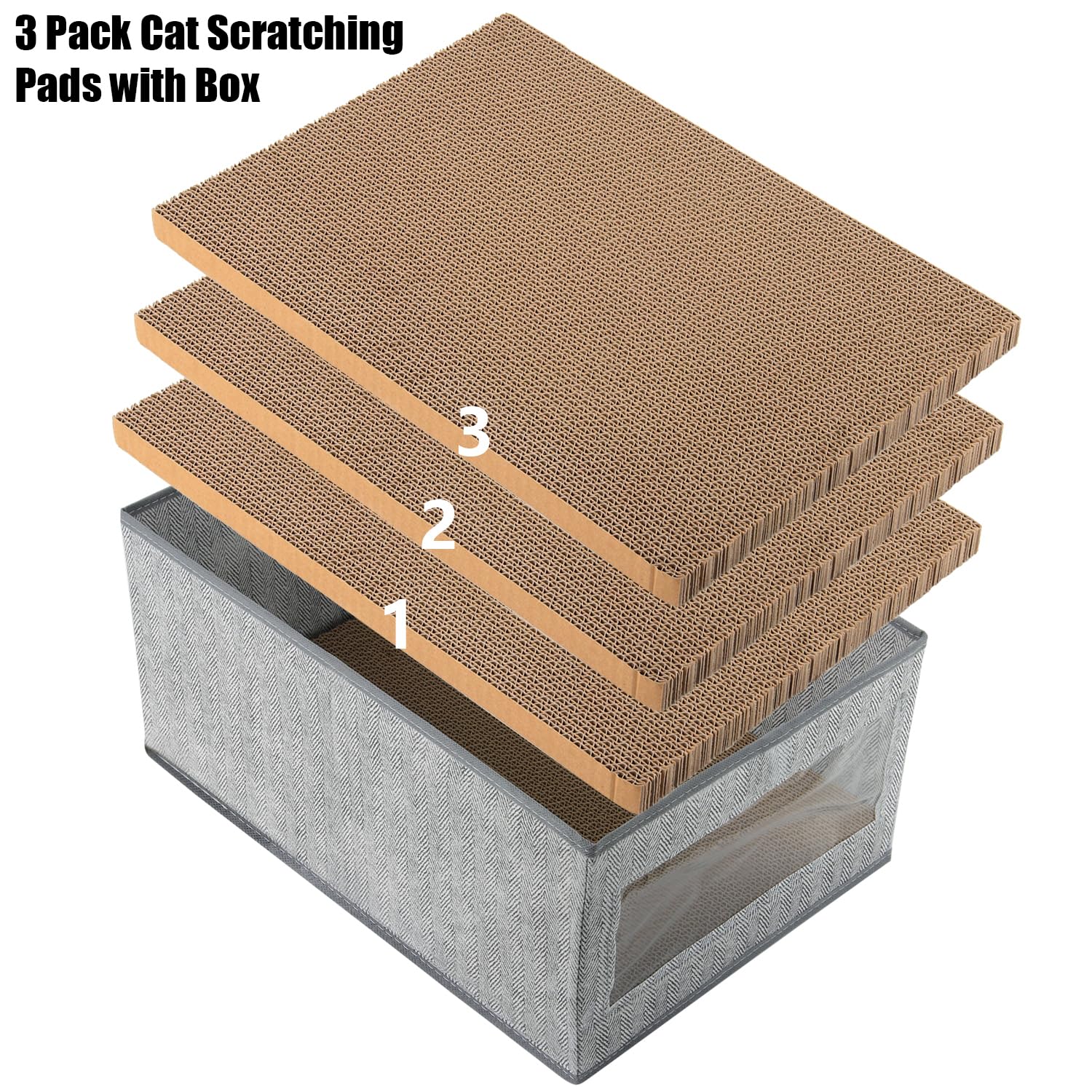 Kichwit Almohadillas rascadoras para gatos, 3 piezas de cartón rascador para gatos con una caja, tabla de rascar reversible para gatos (grande)