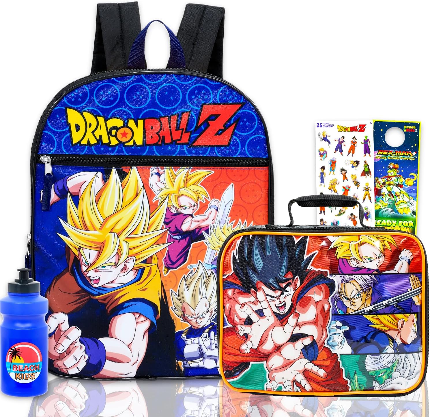 Dragon Ball Z Backpack with Lunch Bag for Kids - Bundle with 16” Anime Backpack, Lunch Box, Stickers, Water Bottle, More School Bag with Lunchbox