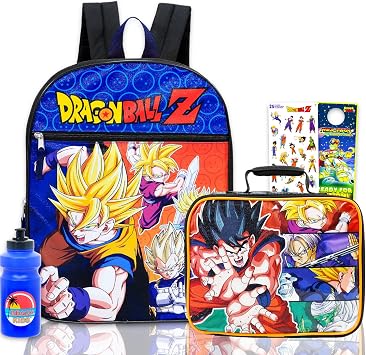 Dragon Ball Z Backpack with Lunch Bag for Kids - Bundle with 16 Anime Backpack, Lunch Box, Stickers, Water Bottle, More School Bag with Lunchbox