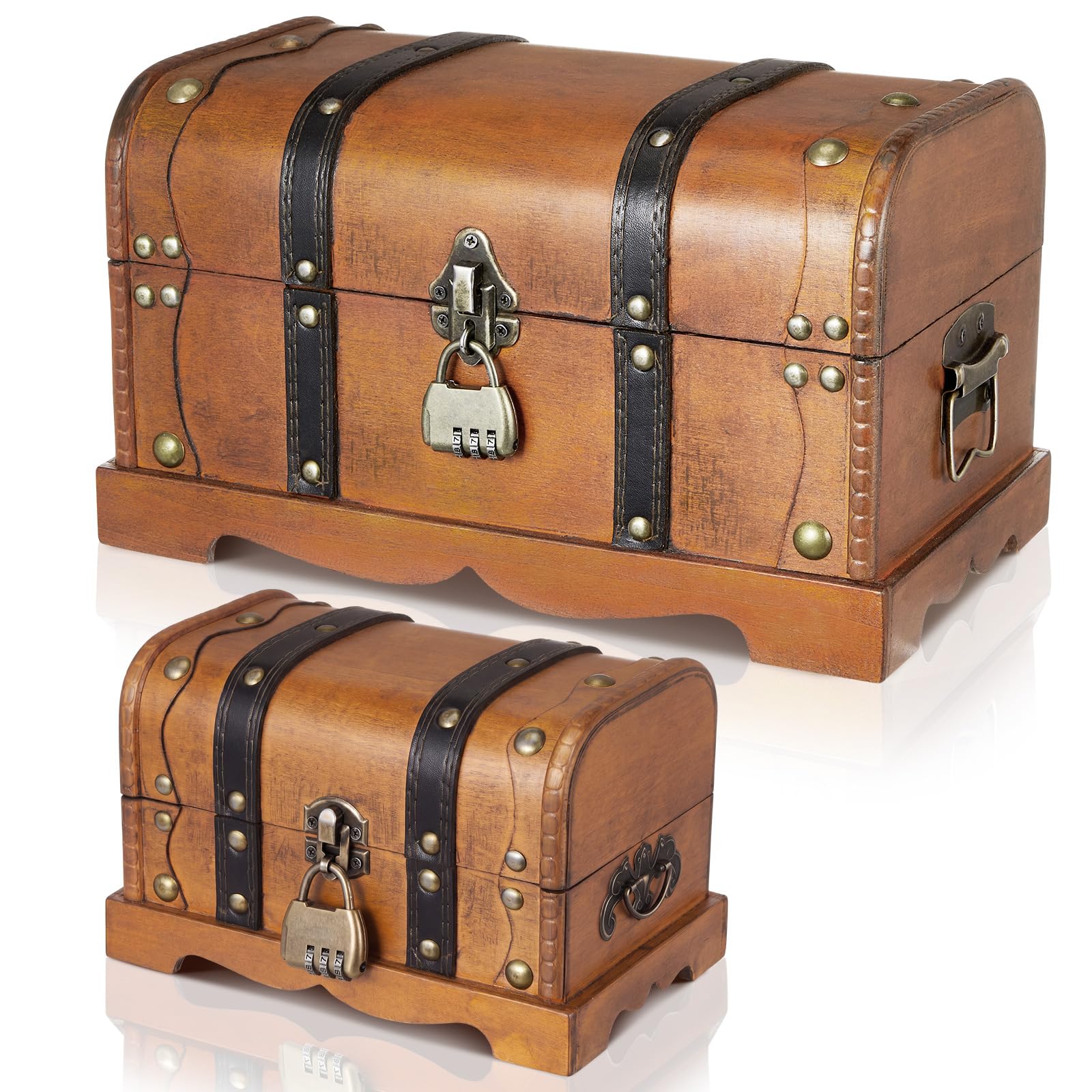 Vicenpal 2 Wooden Treasure Chest with Combination Lock, Curved-top