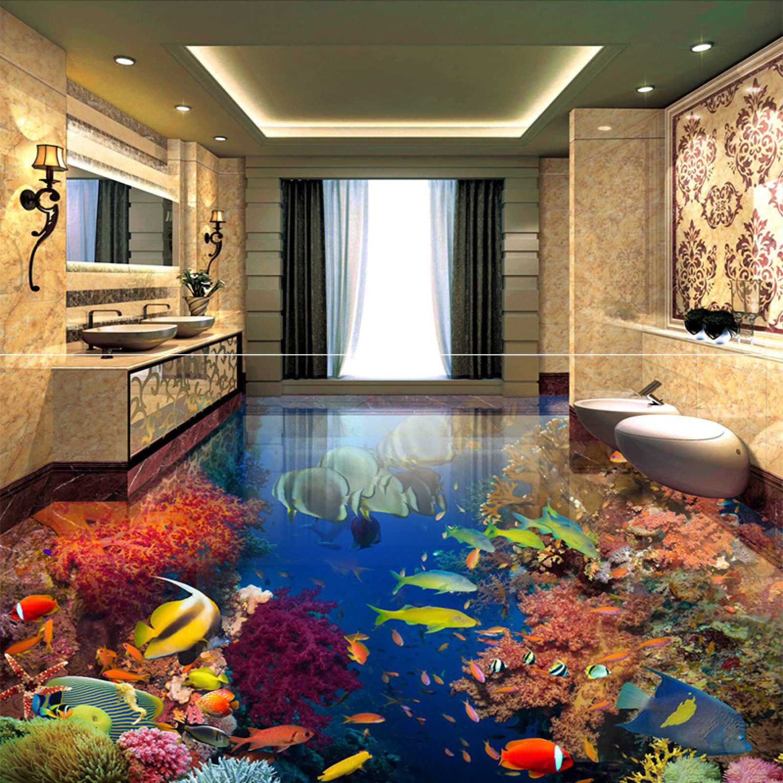 3D Bodenaufkleber Wal & Delphin - Unterwasserwelt 300x210cm PVC Aufkleber