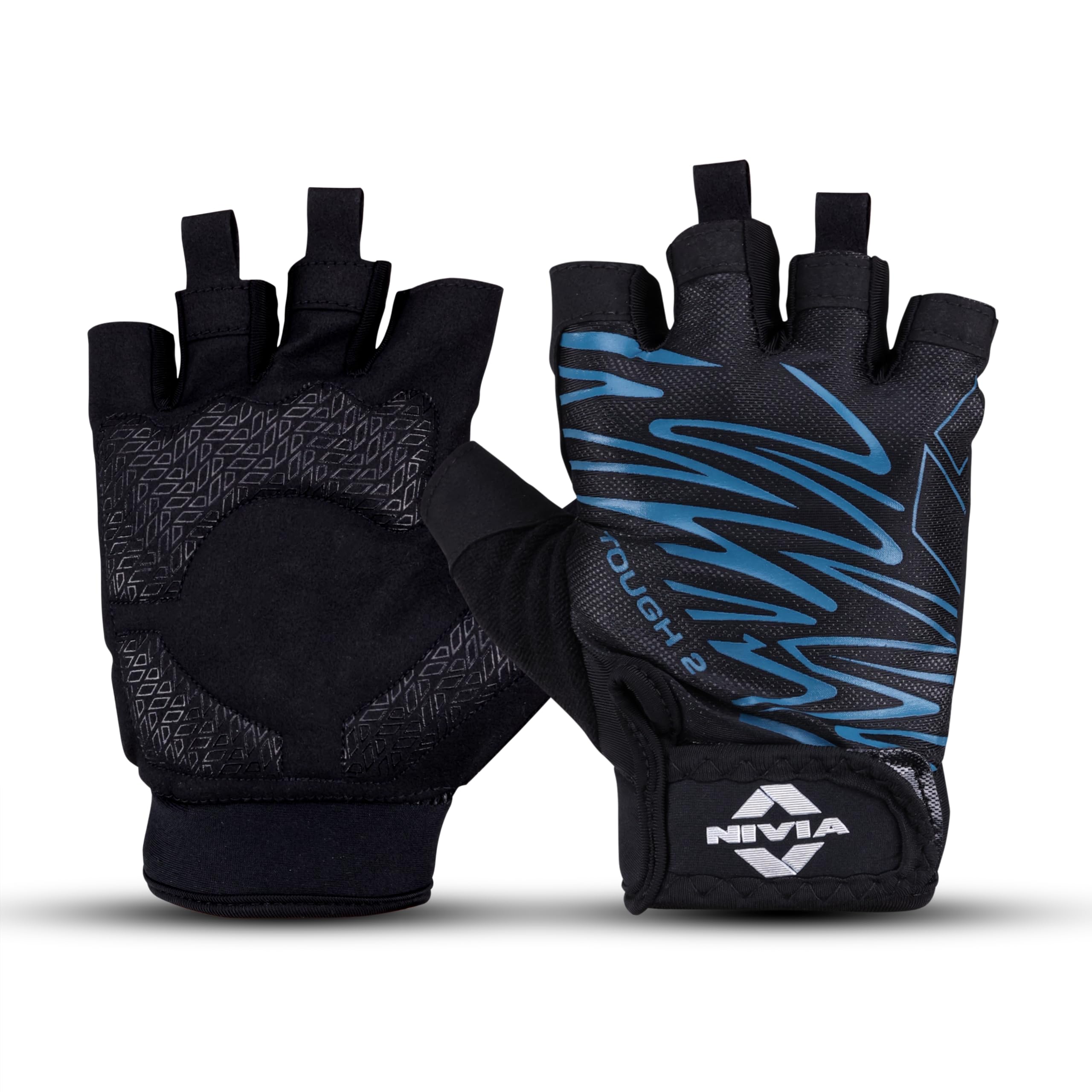 Tough 2 Gym Gloves for Men & Women, Enhanced Grip with Cushioned Palm Protection, Breathable Stretch Fabric, Ideal for Cycling, Cross Training, Strength Training & Gym Workouts (Blue, M)
