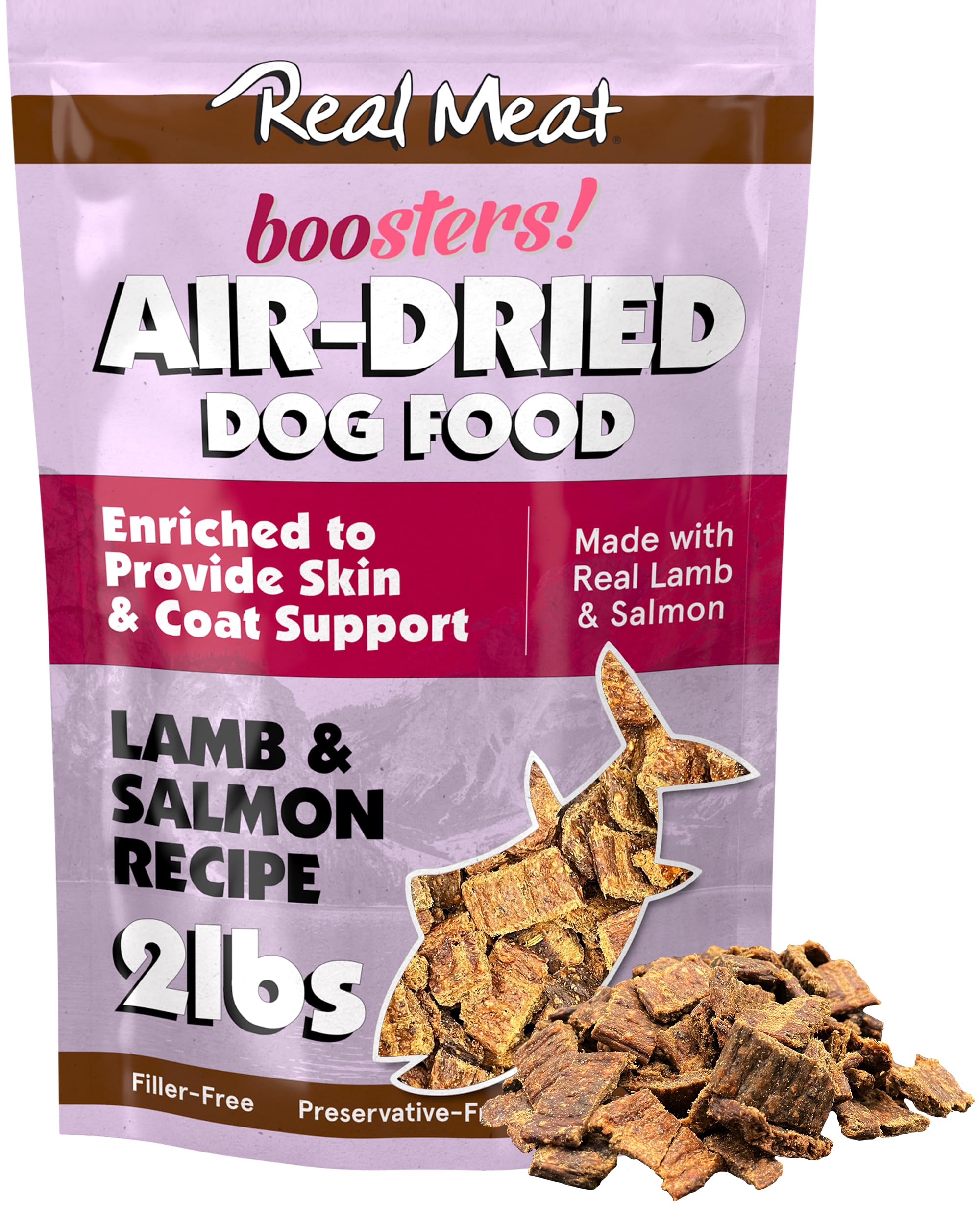 TRMC Real Meat Boosters Air Dried Dog Food w/Real Lamb & Wild-Caught Salmon for Enhanced Skin & Coat Support - 2lbs of Grain-Free, High Protein, Real