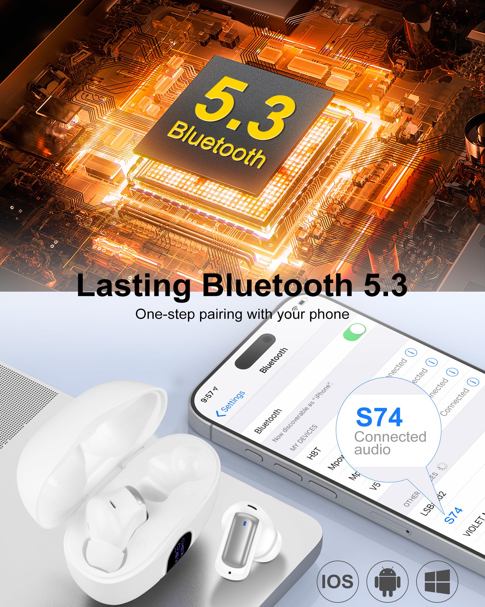 Auriculares Bluetooth para iPhone 17 Pro Max 17 Air 16e 16 15 Plus 14 13 Mini 12 11, auriculares inalámbricos con cancelación de ruido IPX5 con pantalla LED, auriculares inalámbricos estéreo