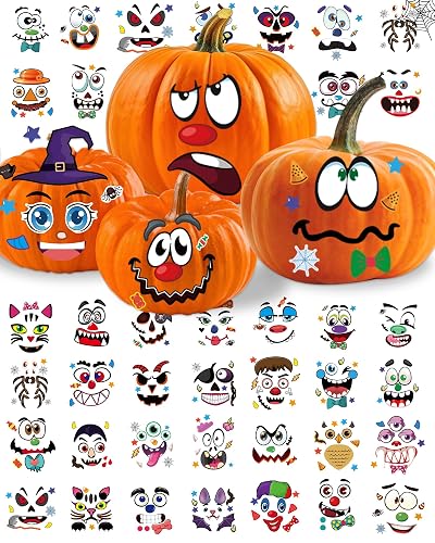 Aowplc Pumpkin Decorating Stickers Kit - 48 Different Fun Faces,