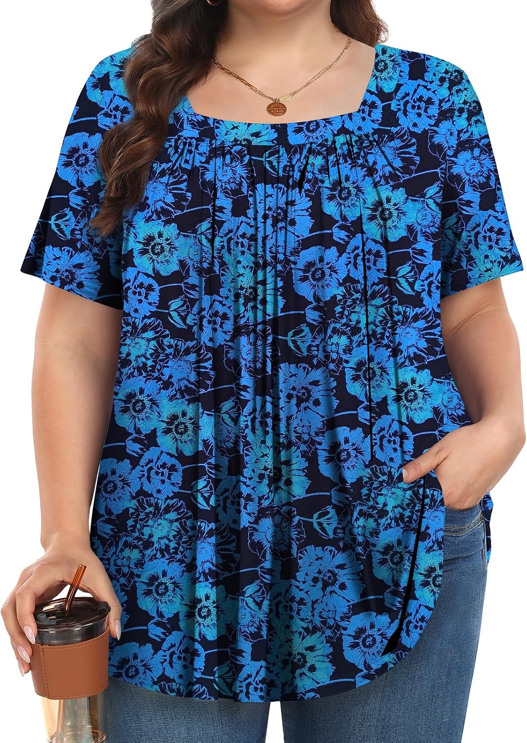 MUSE SHOW Womens Plus Size Tops Tunic Summer Short Sleeve Loose Shirts Clothes 1x-5x