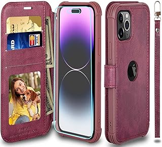 VANAVAGY iPhone 14 Pro Max Wallet Case,Leather Magnetic Flip Strap Wrist Phone Cover[Screen Protector Included][Support Wireless Charging] with RFID Block Card Holder for iPhone 14 Pro Max 6.7