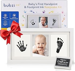 Beautiful Baby Handprint Kit & Footprint Photo Frame for Newborn Girls and Boys, Unique Baby Shower Gifts Set for Registry, Memorable Keepsake Box Decorations for Room Wall or Nursery Decor
