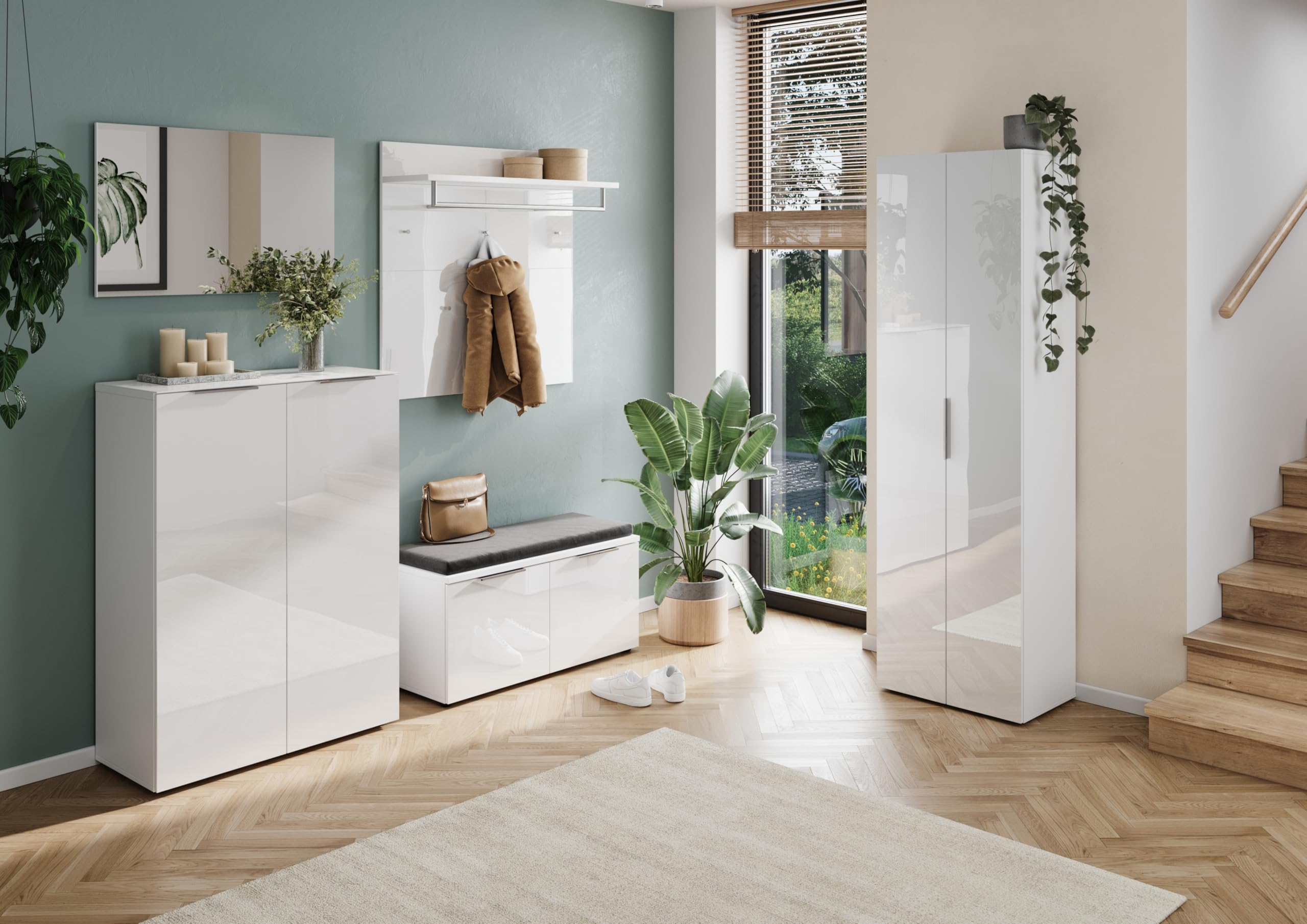 Germania Schuhbank 3419-84 GW-Genova, in Weiß, mit Glasfront, 97 x 47 x 40 cm (BxHxT)