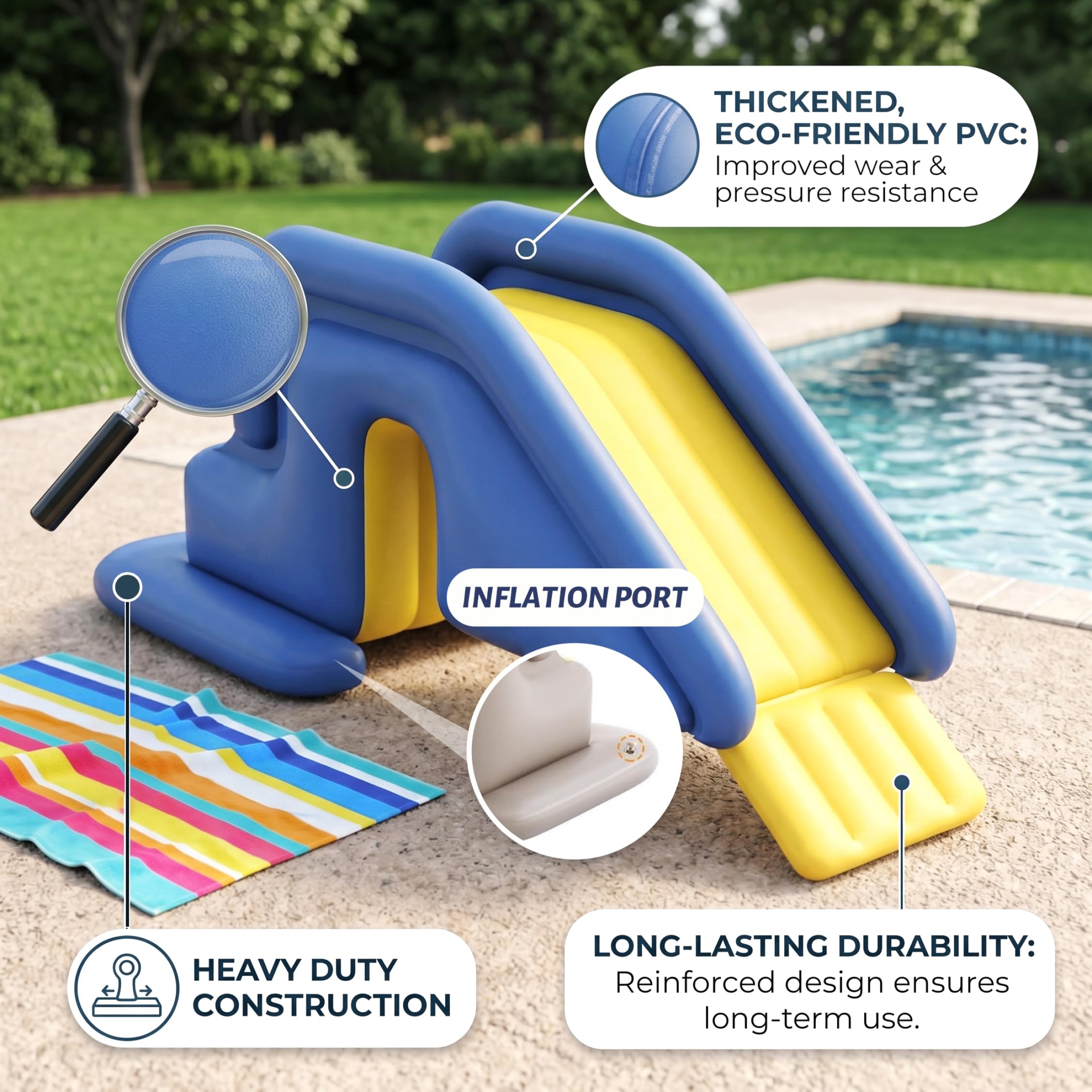 Scivoli per Piscine per Piscine Fuori Terra, Scivolo Gonfiabile in PVC con Pompa a Pedale - Scivolo Portatile antiribaltamento per interrate e Fuori Terra, Blu