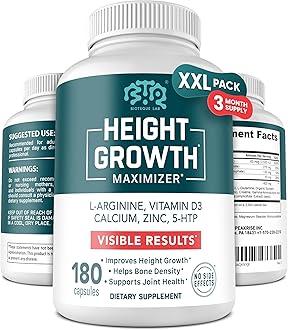 Height Growth Maximizer, Calcium, Vitamin D3 and Zinc Blend Pills, Bone Growth Supplement for Kids and Teens, Bone Strength, Density Support, GMO-Free, Gluten-Free, Made in USA, 180 Caps
