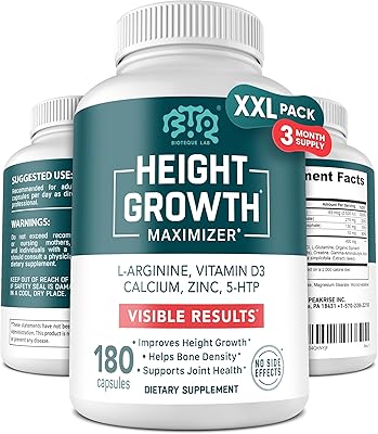 Height Growth Maximizer, Calcium, Vitamin D3 and Zinc Blend Pills, Bone Growth Supplement for Kids and Teens, Bone Strength, Density Support, GMO-Free, Gluten-Free, Made in USA, 180 Caps