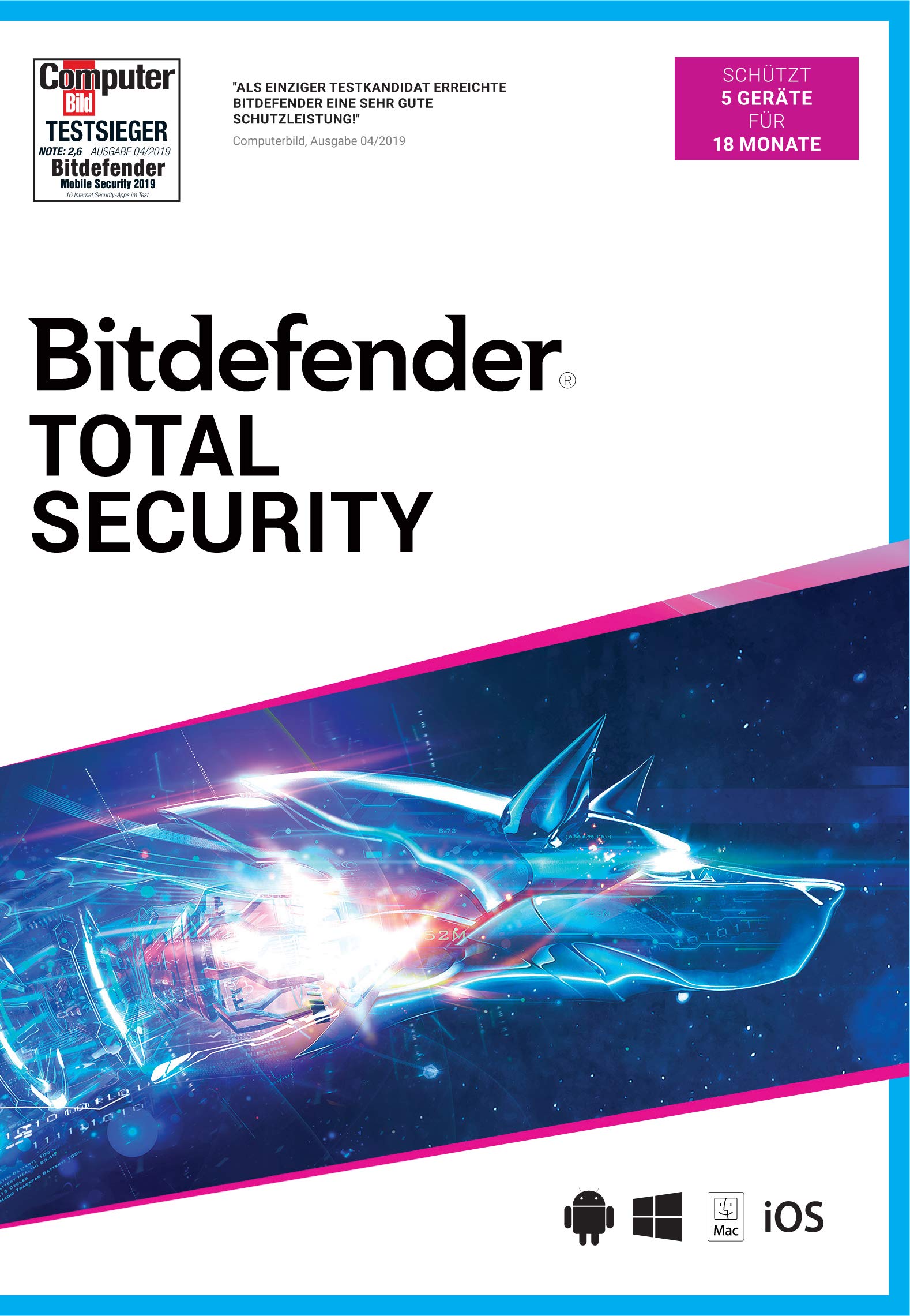 Bitdefender Total Security 2021 5 Gerät / 18 Monate (Code in a Box)|Standard|5|18 Monate|PC/Mac/Android|Download