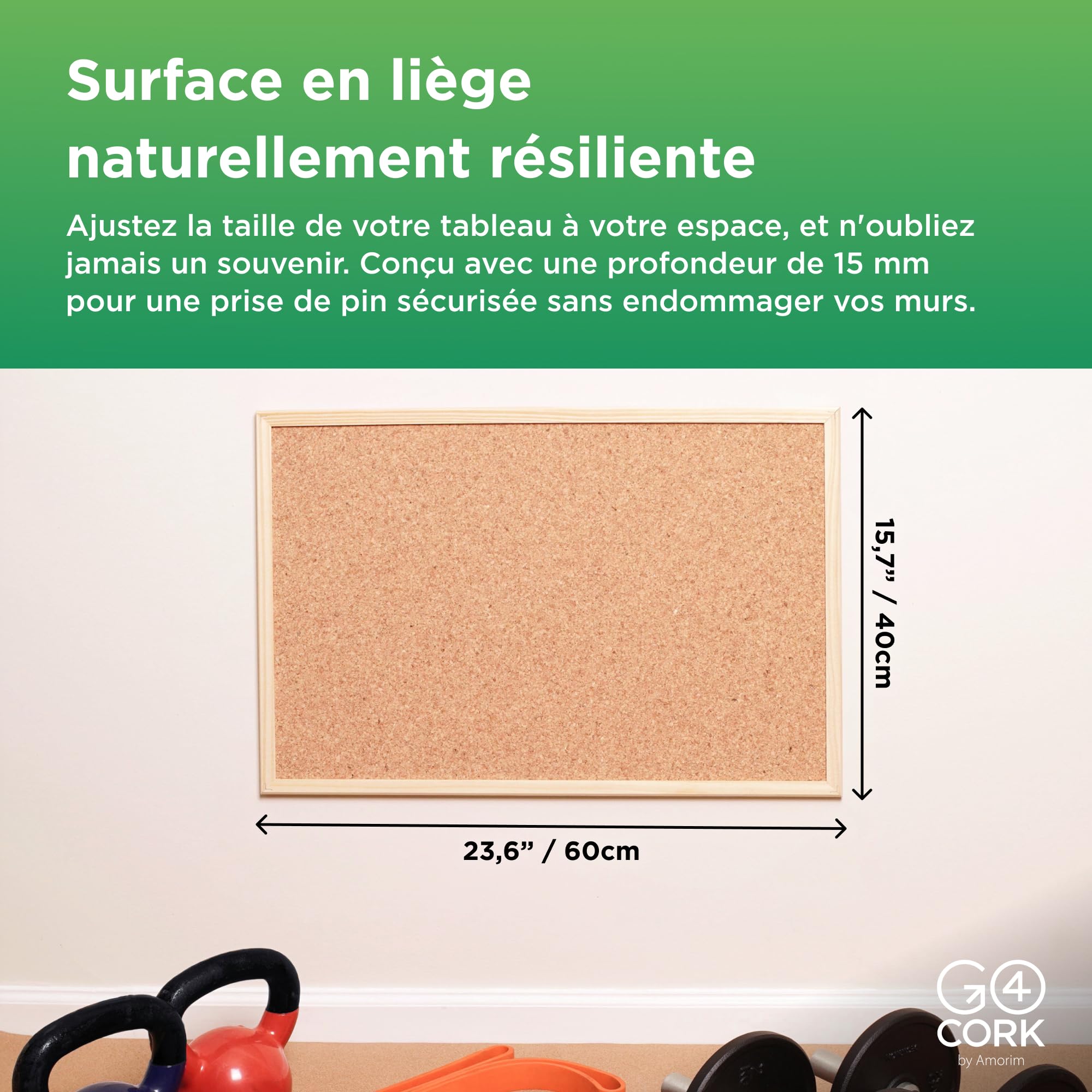Go4Cork Tableau Liege Encadre Double Face 60 x 40 cm