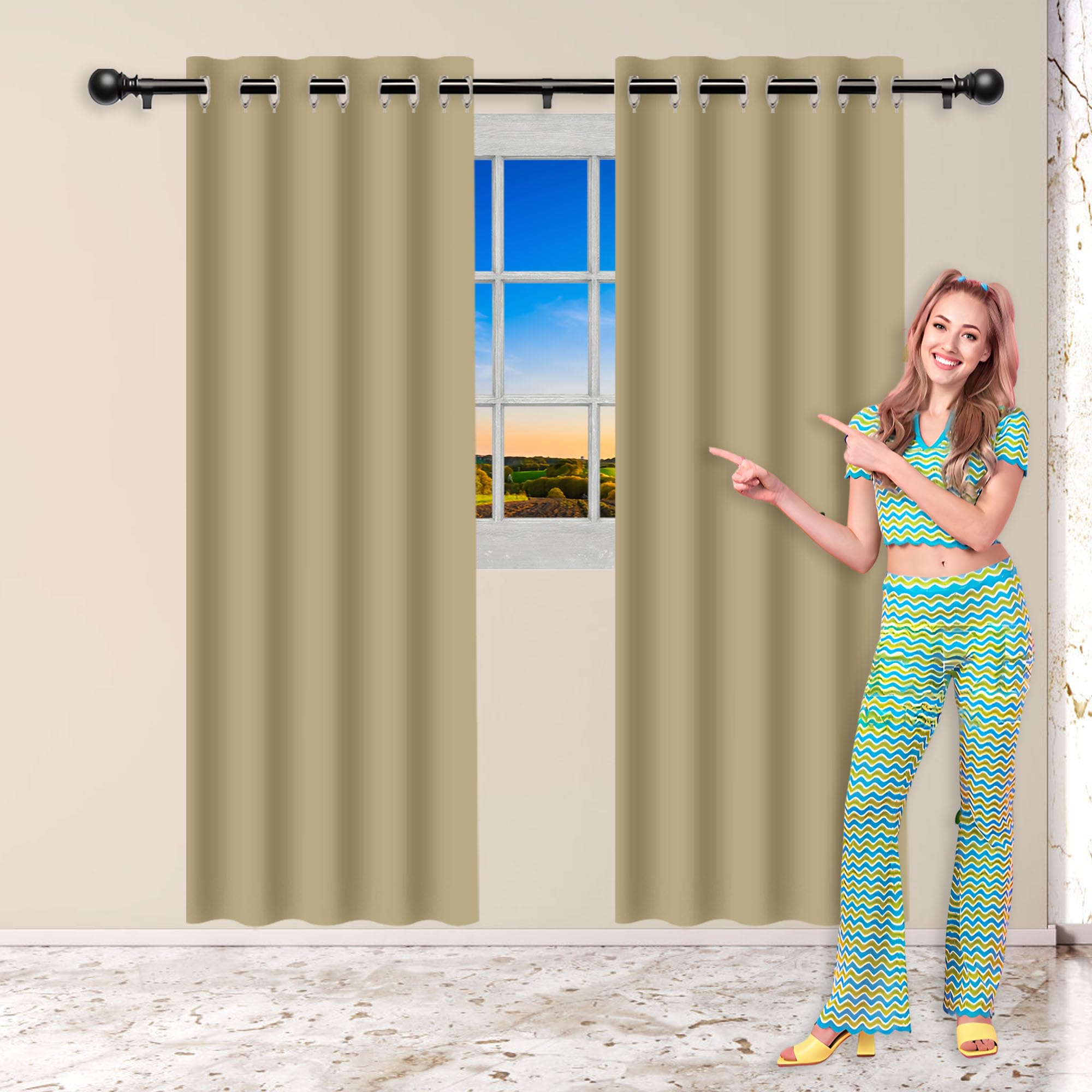 Rideaux salon anti bruit thermique isolant acoustique crème 250x245