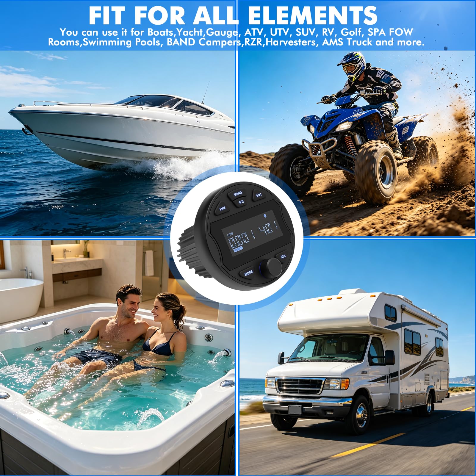 Marine Radio Subwoofer Boot Stereo MP3 mit BT-Streaming, FM/AM, USB, IPX6 wasserdicht für Boote, Yachten und Fachgebrauch – klarer Klang für Bootsbesitzer und Wassersportler