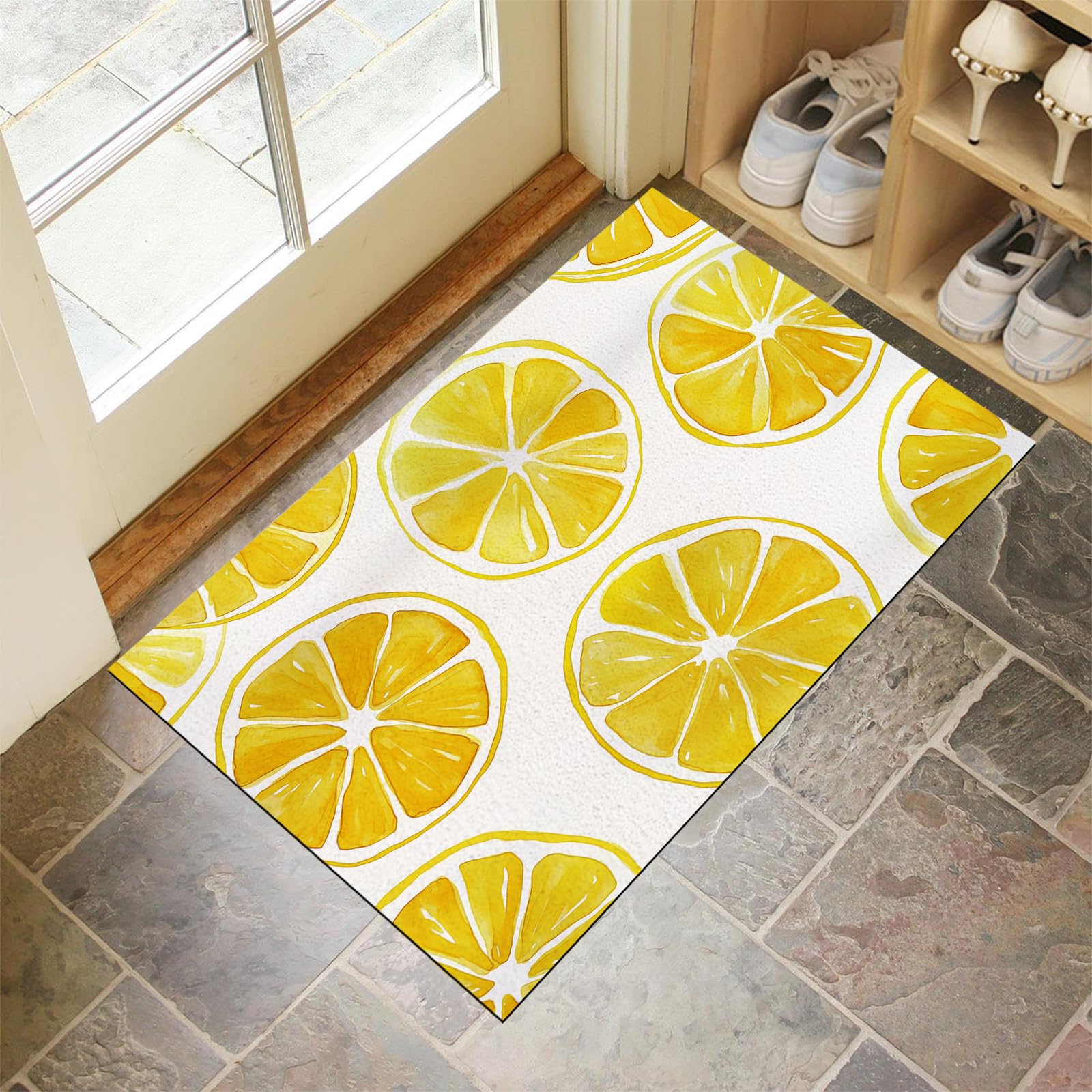 Tapis de porte extérieur 80x120cm robuste et étanche avec motif citron jaune